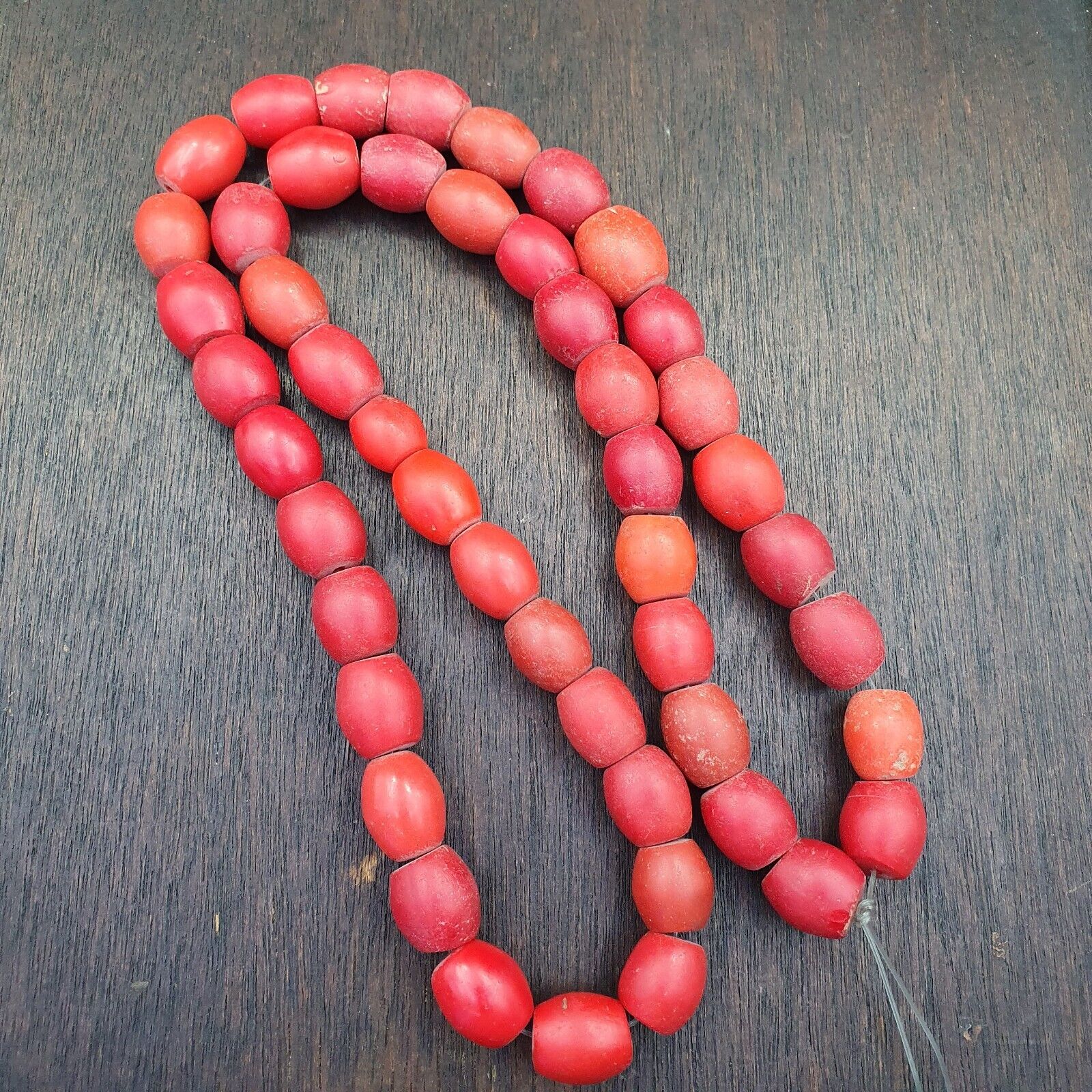 African Antique Trade Beads Old Red Glass Beads long Strand 12-14mm