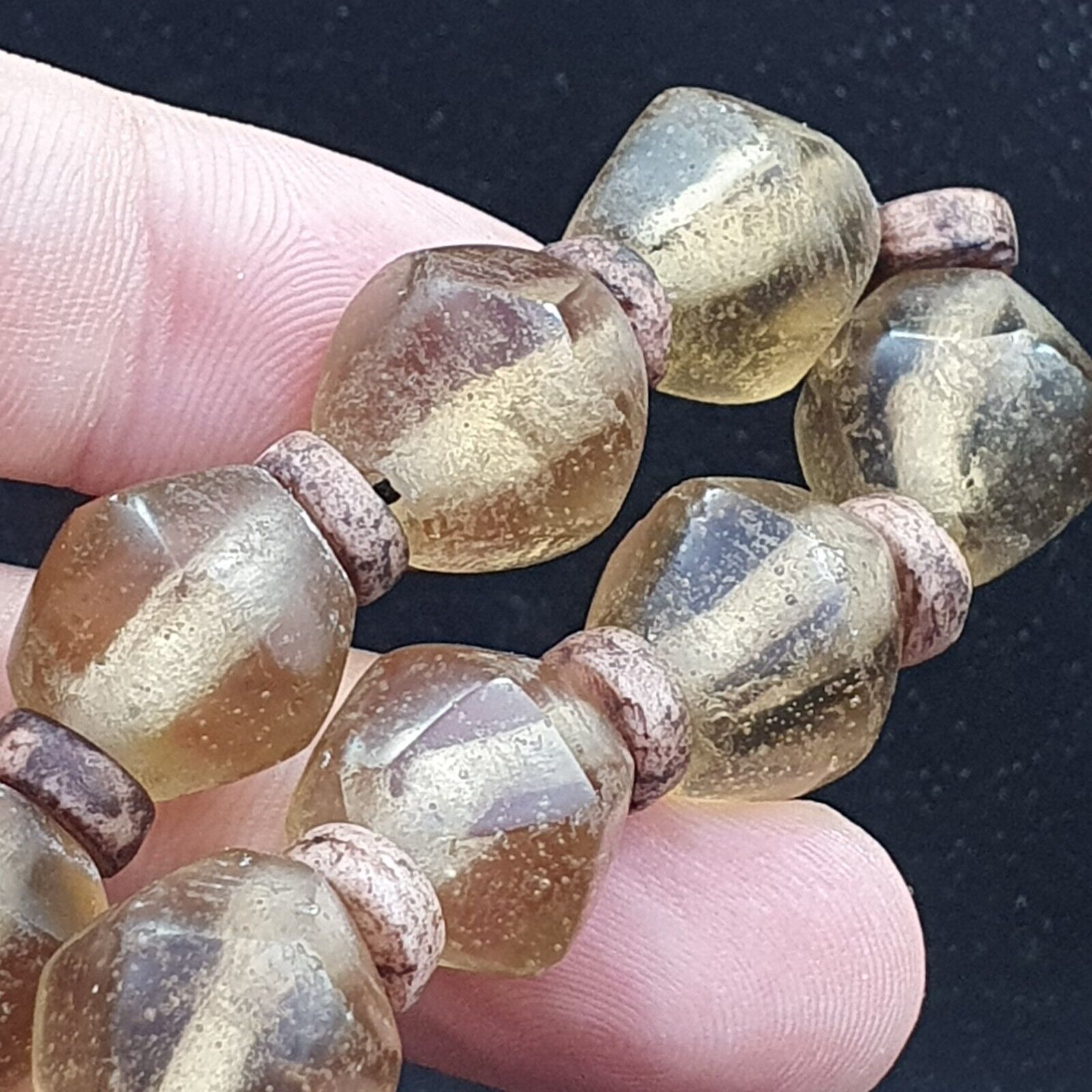 African Trade Beads Old RARE Bubbles Glass Beads crytsal Clear Beads 14-15mm