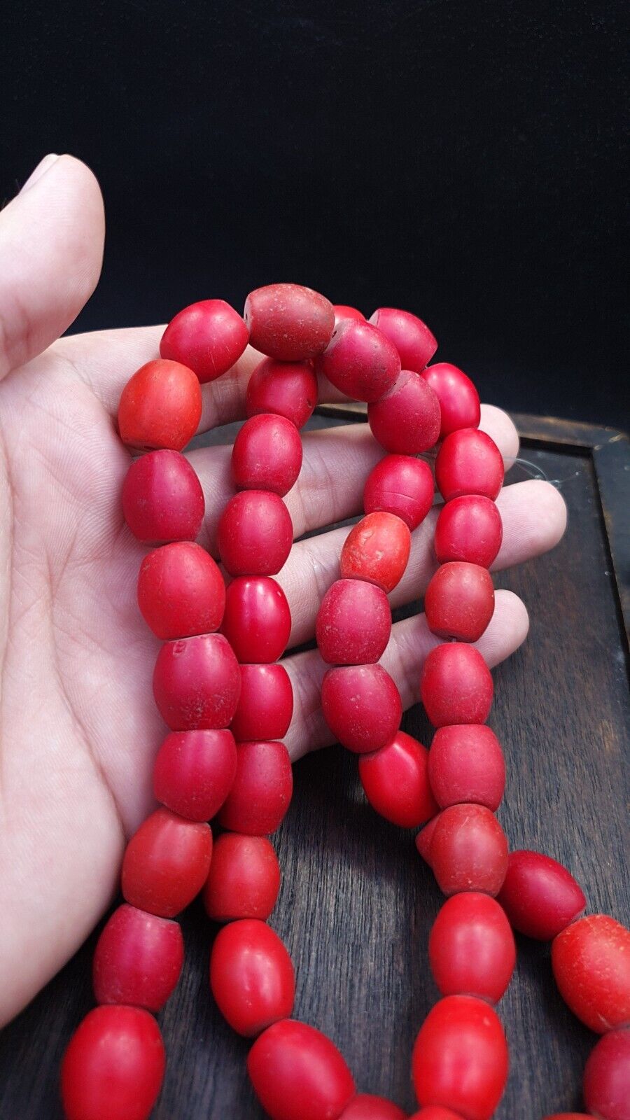African Antique Trade Beads Old Red Glass Beads long Strand 12-14mm