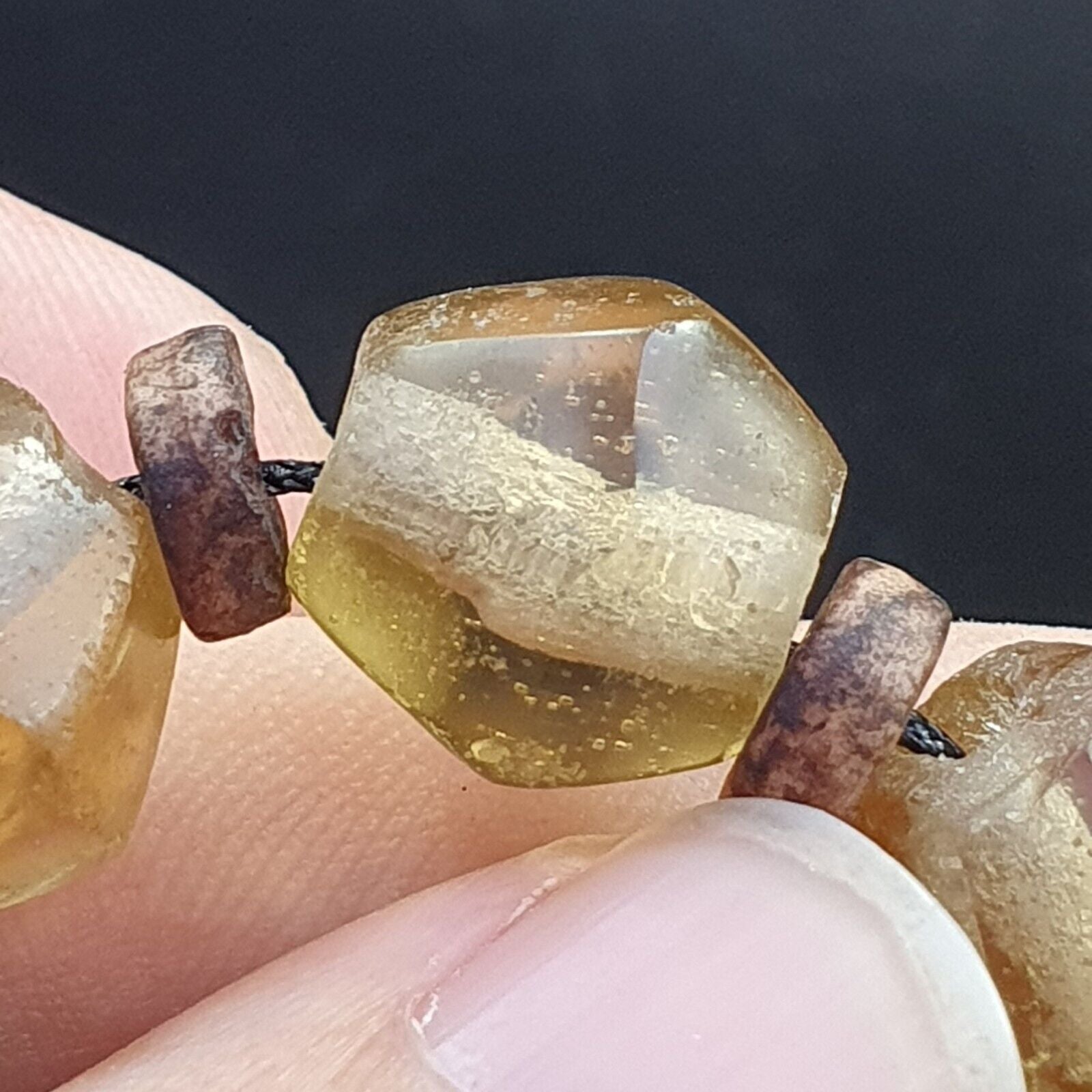 African Trade Beads Old RARE Bubbles Glass Beads crytsal Clear Beads 14-15mm
