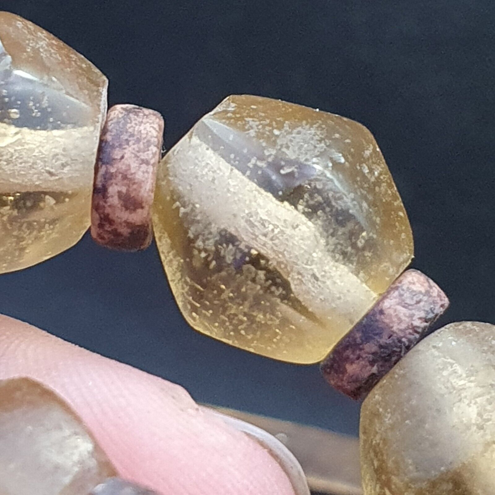 African Trade Beads Old RARE Bubbles Glass Beads crytsal Clear Beads 14-15mm