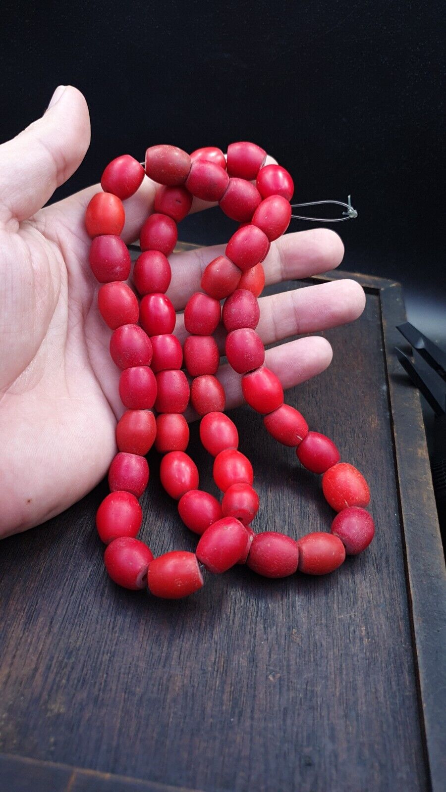 African Antique Trade Beads Old Red Glass Beads long Strand 12-14mm