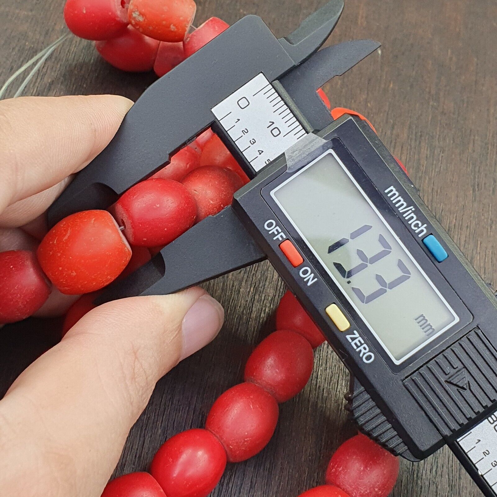 African Antique Trade Beads Old Red Glass Beads long Strand 12-14mm