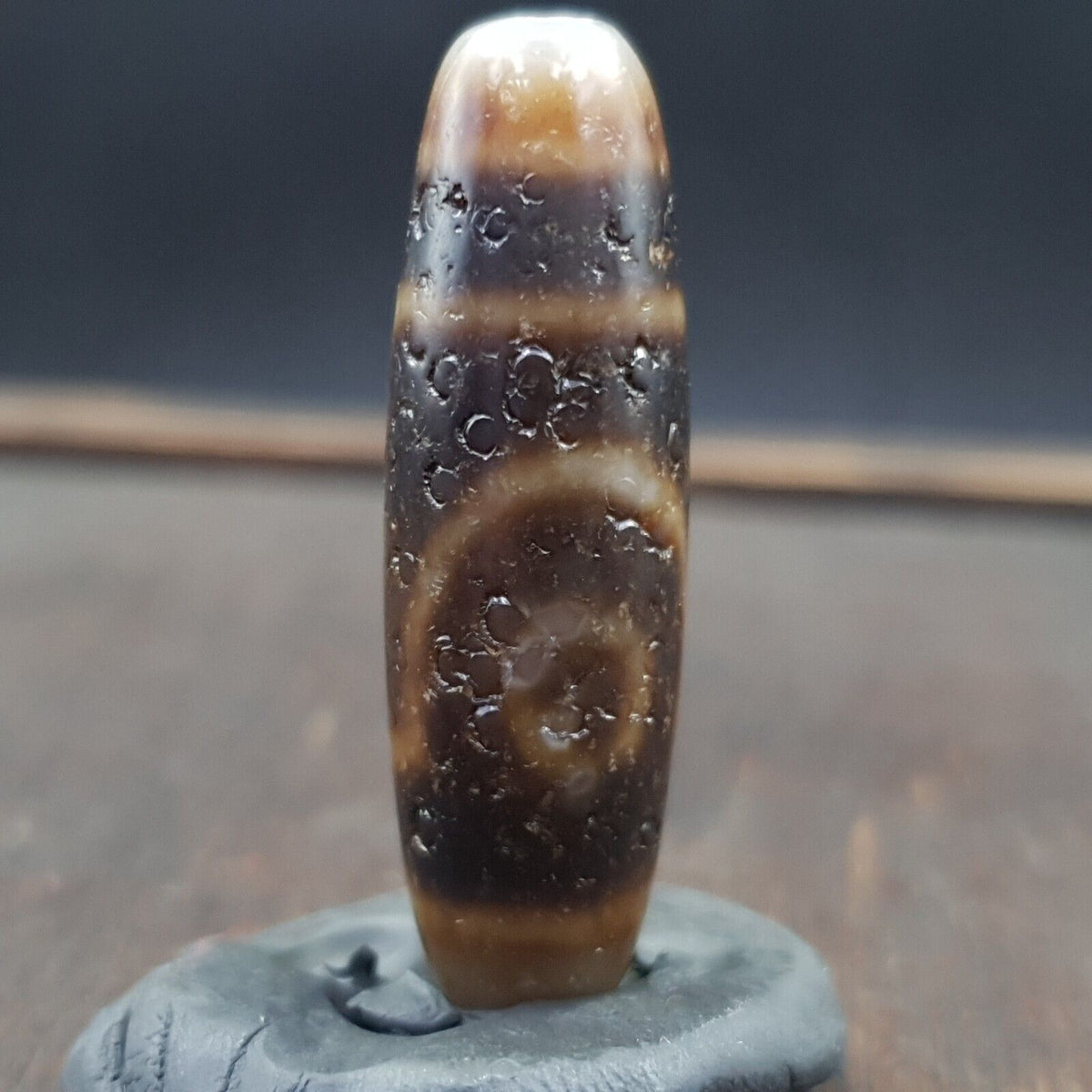 Antique Tibetan Nepalese Double Eyes Agate stone Dzi Bead Amulet HQ-A-3