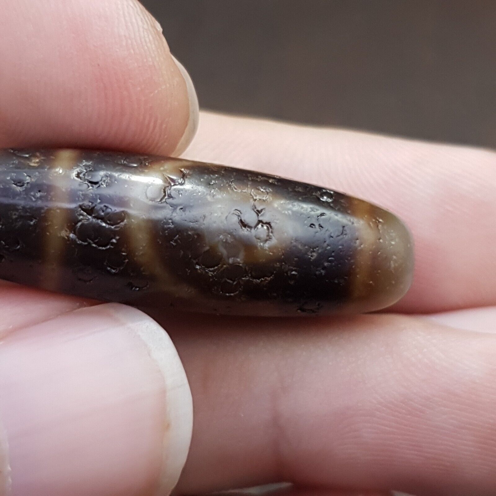 Antique Tibetan Nepalese Double Eyes Agate stone Dzi Bead Amulet HQ-A-3
