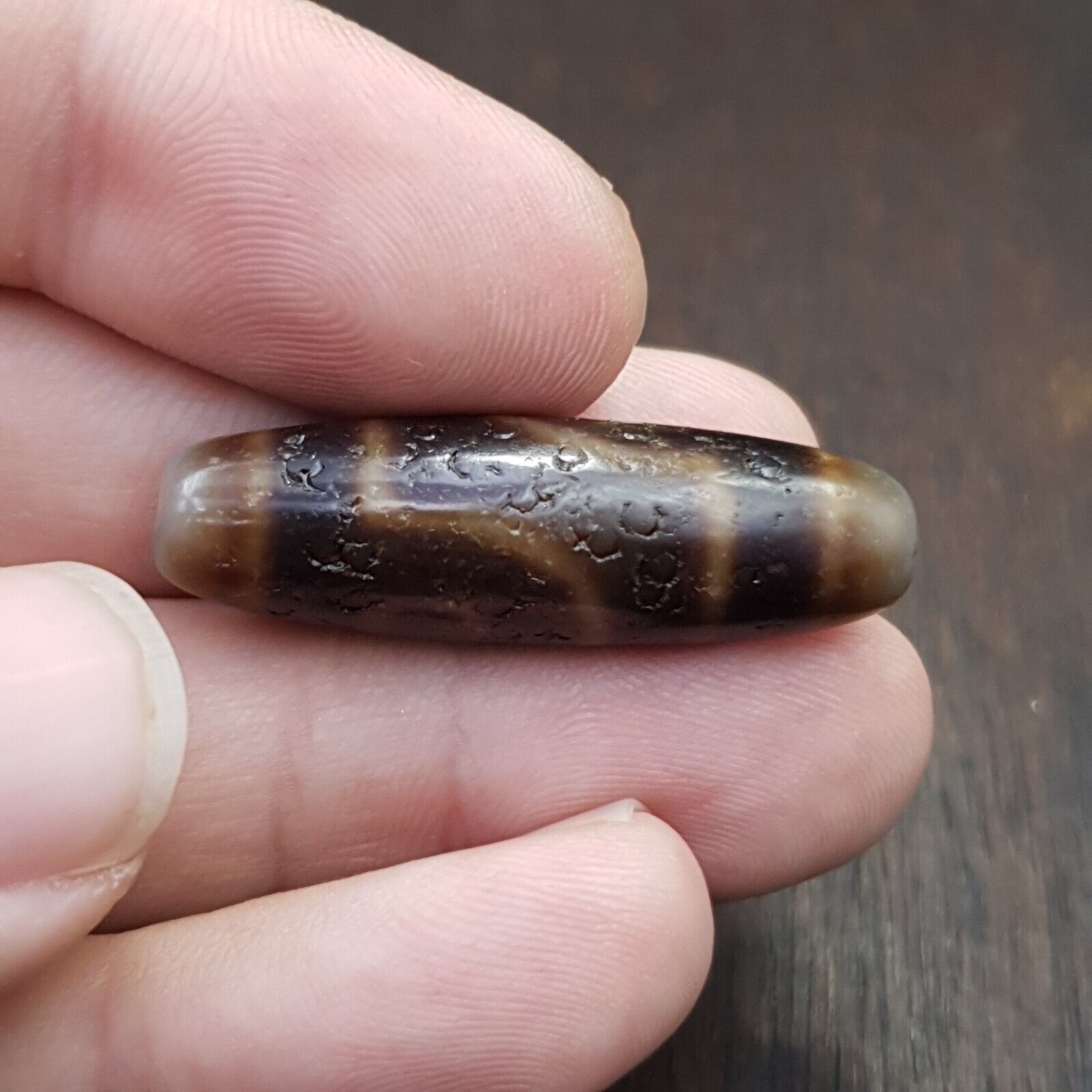 Antique Tibetan Nepalese Double Eyes Agate stone Dzi Bead Amulet HQ-A-3