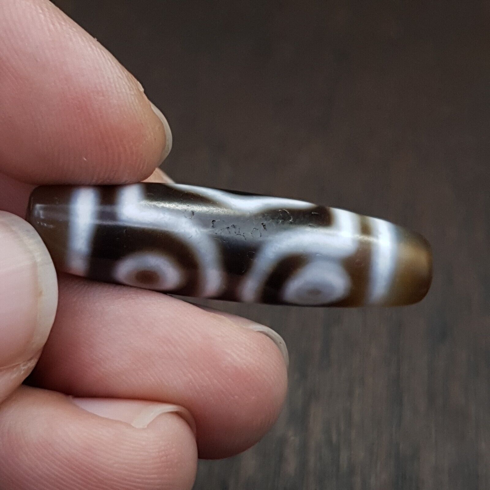 Vintage Tibetan triple Eyes Agate stone Dzi Bead Amulet HQ-A-4