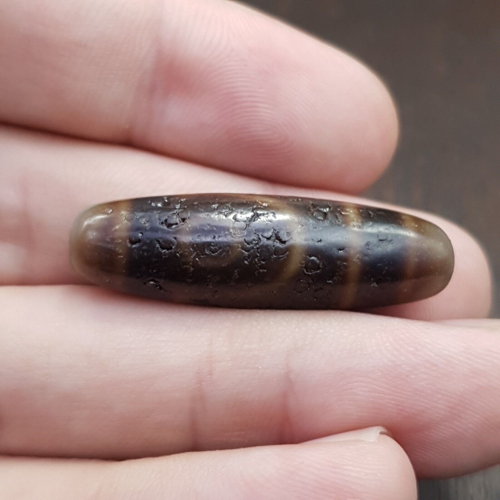 Antique Tibetan Nepalese Double Eyes Agate stone Dzi Bead Amulet HQ-A-3