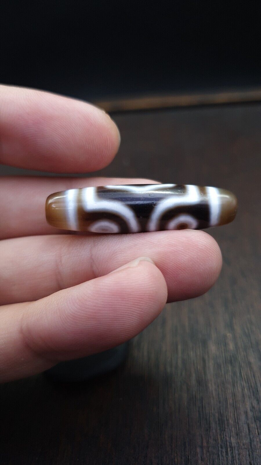 Vintage Tibetan triple Eyes Agate stone Dzi Bead Amulet HQ-A-4