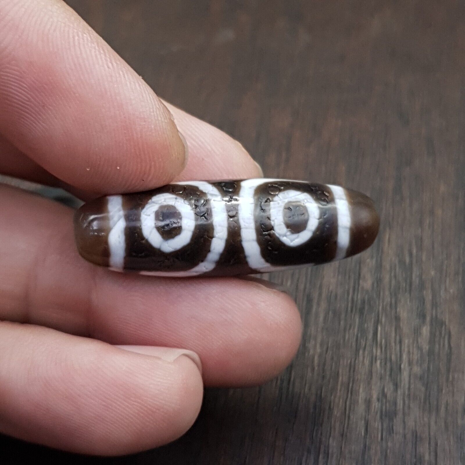 Tibetan Nepalese Triple Eyes Agate stone Dzi Bead Amulet HQ-A-5