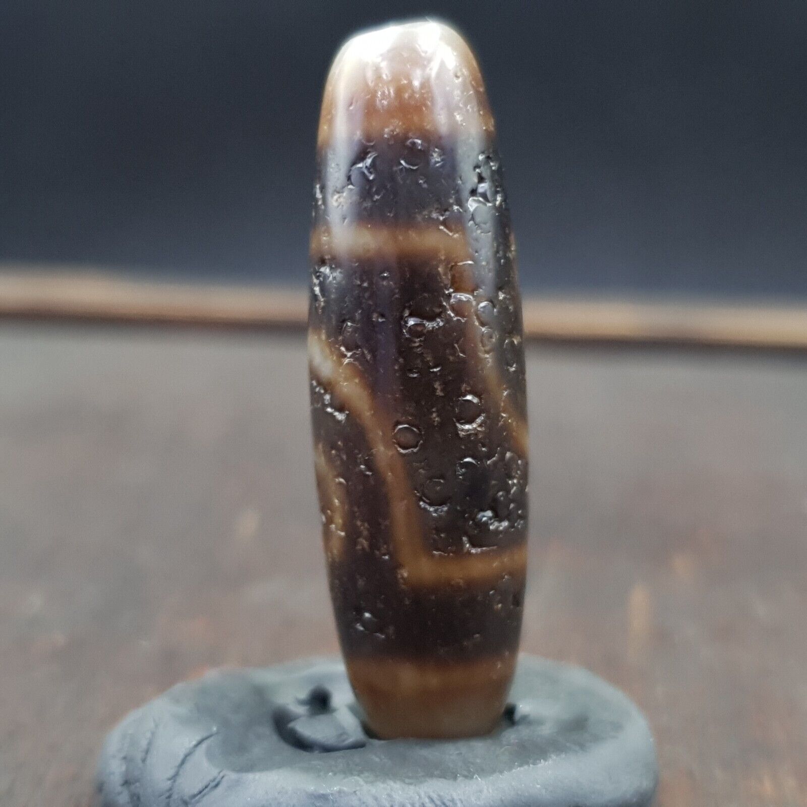 Antique Tibetan Nepalese Double Eyes Agate stone Dzi Bead Amulet HQ-A-3