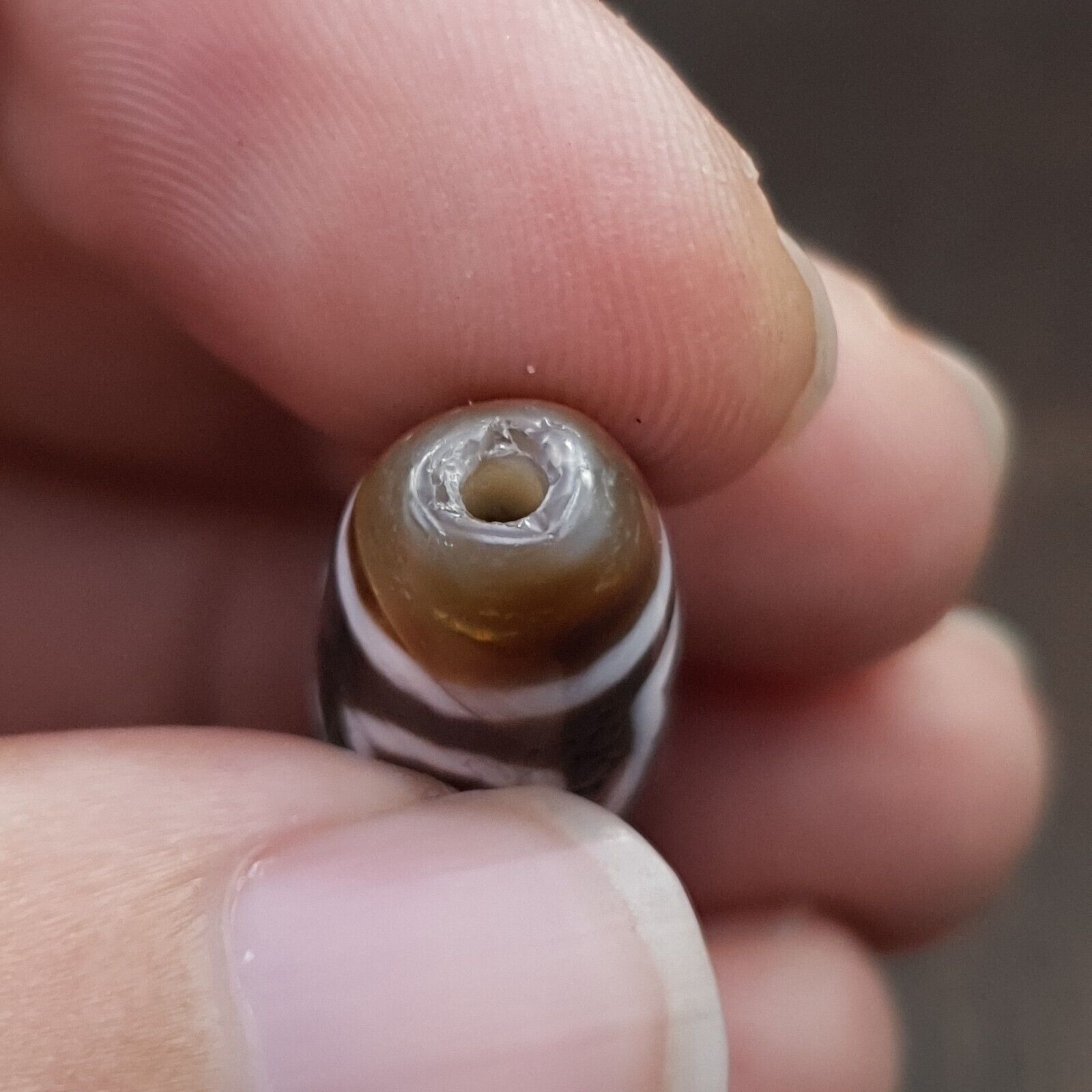 Tibetan Nepalese Triple Eyes Agate stone Dzi Bead Amulet HQ-A-5