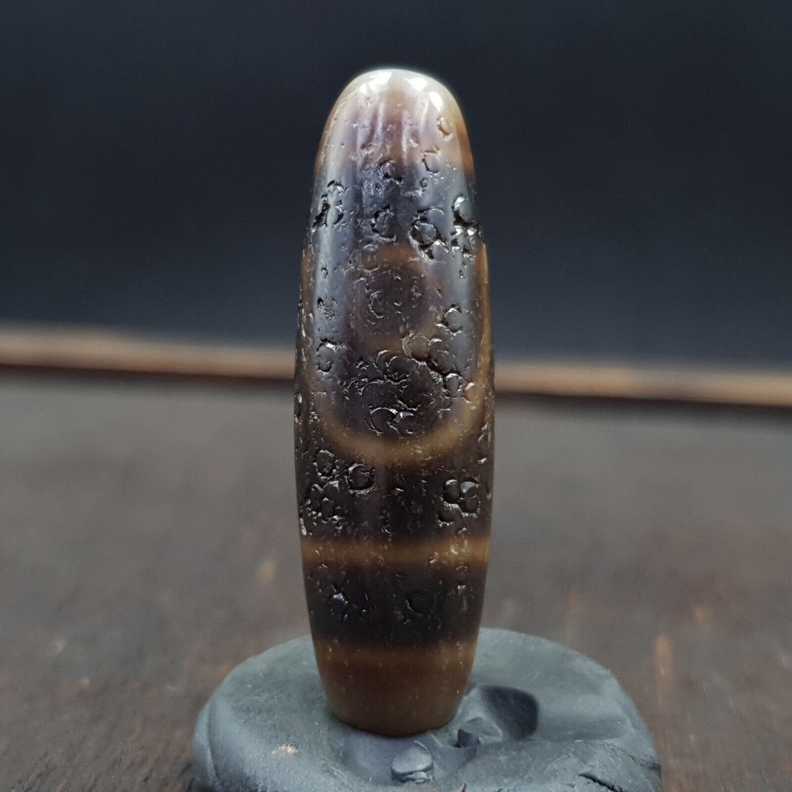 Antique Tibetan Nepalese Double Eyes Agate stone Dzi Bead Amulet HQ-A-3