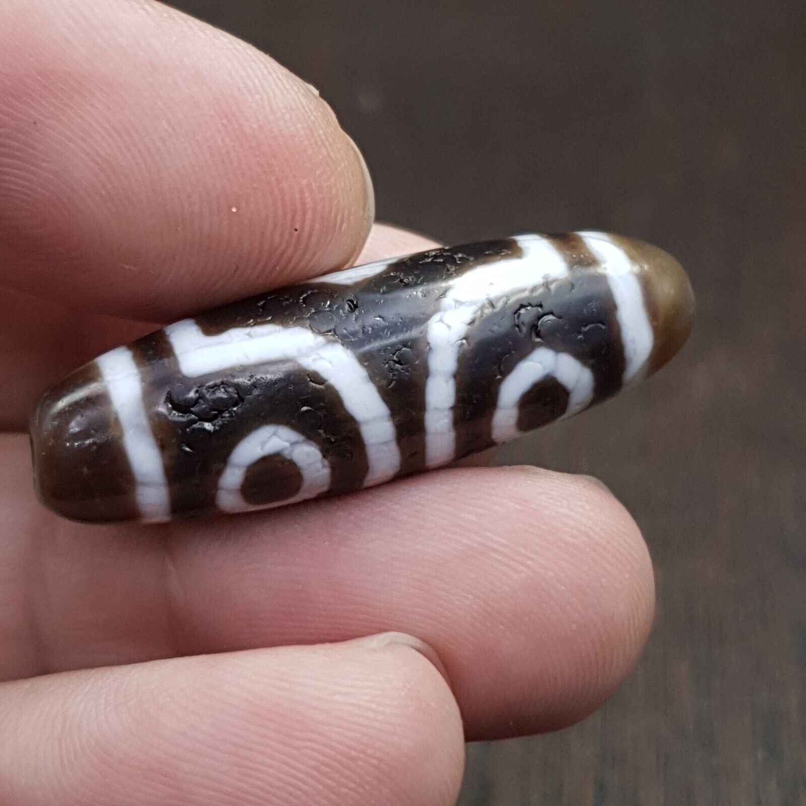 Tibetan Nepalese Triple Eyes Agate stone Dzi Bead Amulet HQ-A-5