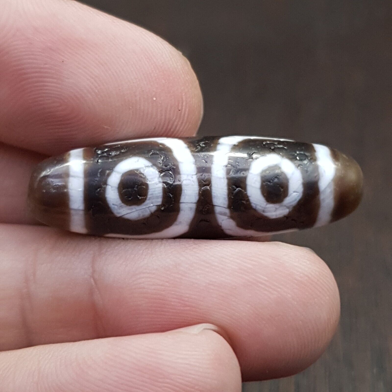 Tibetan Nepalese Triple Eyes Agate stone Dzi Bead Amulet HQ-A-5