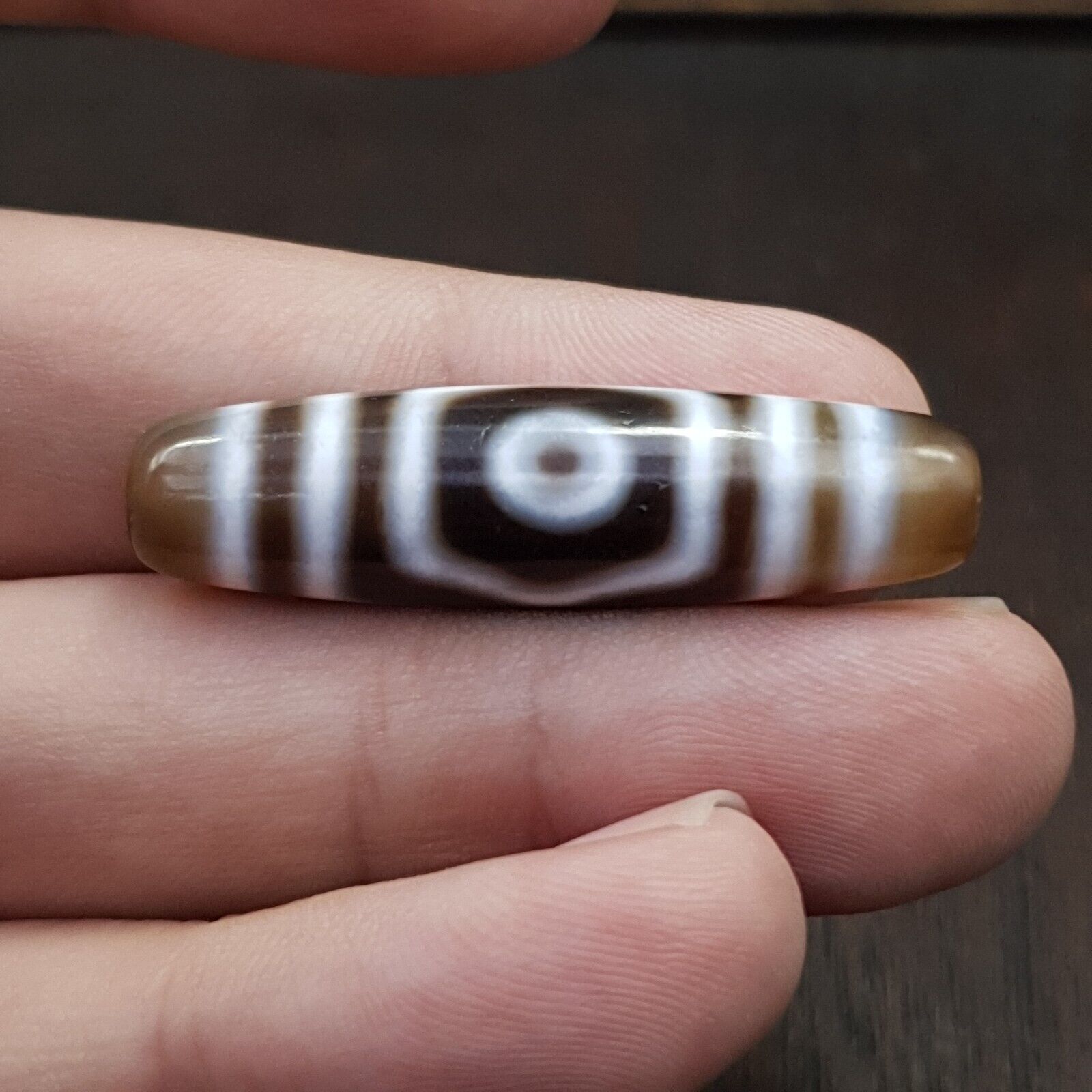 Vintage Tibetan triple Eyes Agate stone Dzi Bead Amulet HQ-A-4