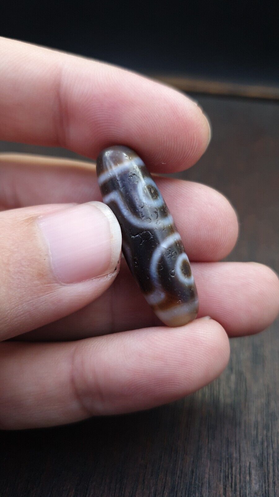Tibetan Nepalese Triple Eyes Antique Agate stone Dzi Bead Amulet HQ-A-6