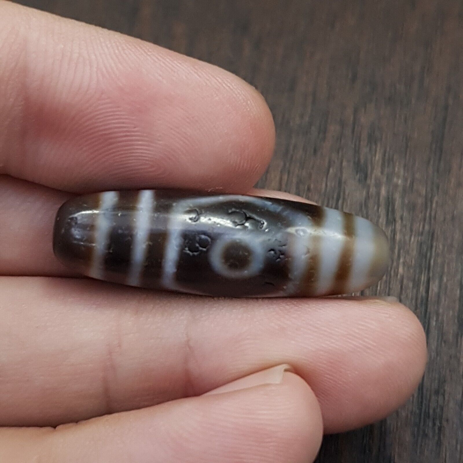 Tibetan Nepalese Triple Eyes Antique Agate stone Dzi Bead Amulet HQ-A-6