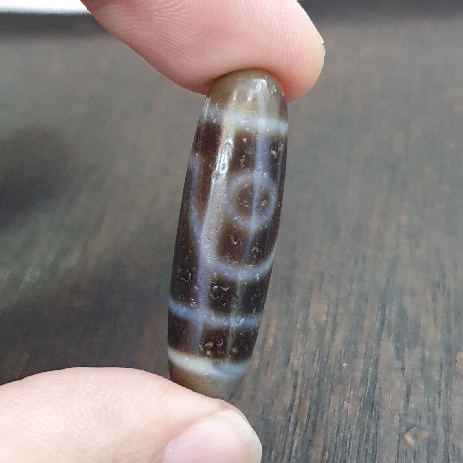 Antique Old Tibetan 2 Eyes Agate stone Dzi Bead Amulet HQ-A-1
