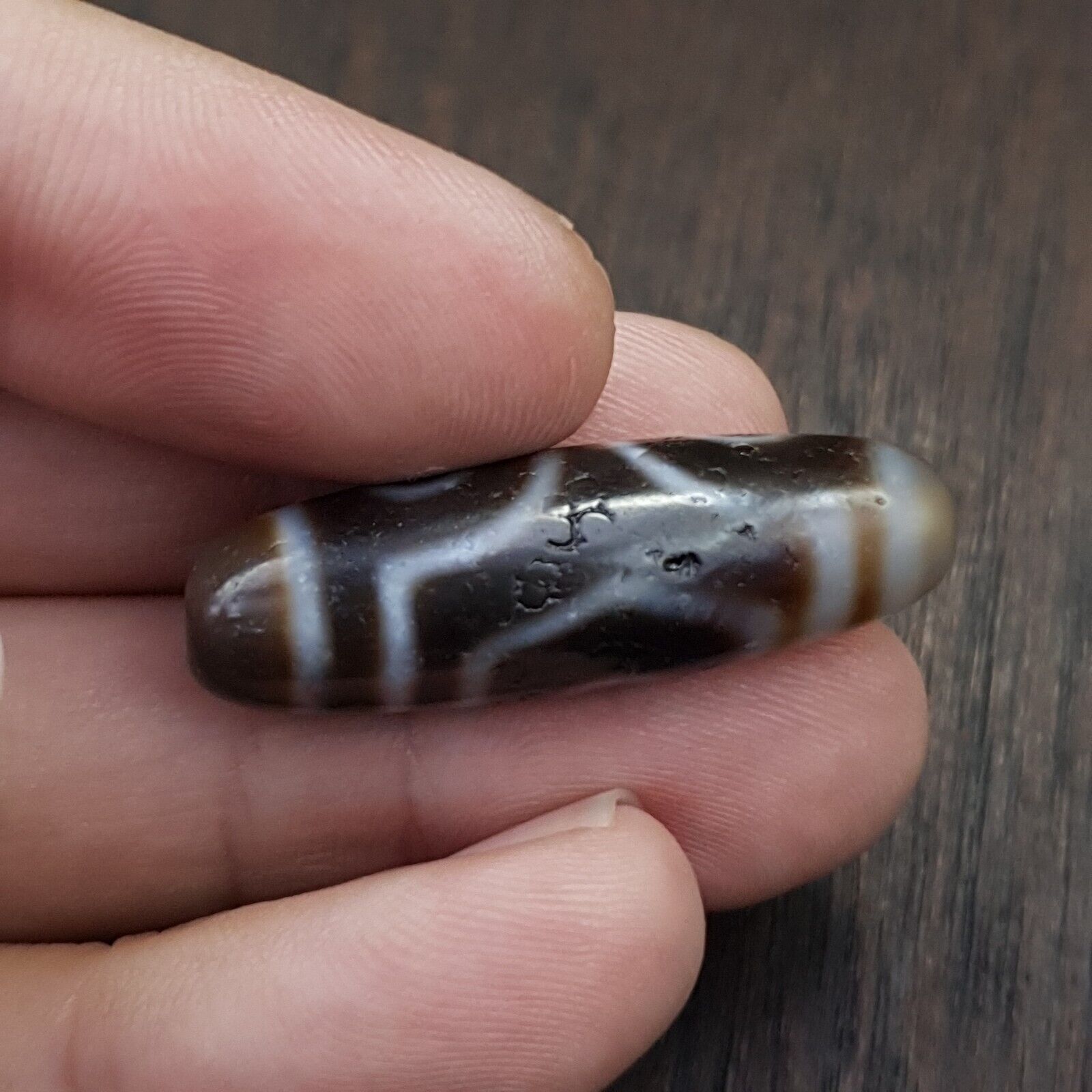 Tibetan Nepalese Triple Eyes Antique Agate stone Dzi Bead Amulet HQ-A-6