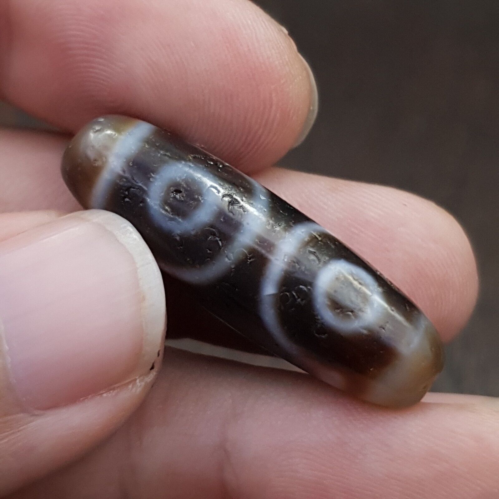 Tibetan Nepalese Triple Eyes Antique Agate stone Dzi Bead Amulet HQ-A-6