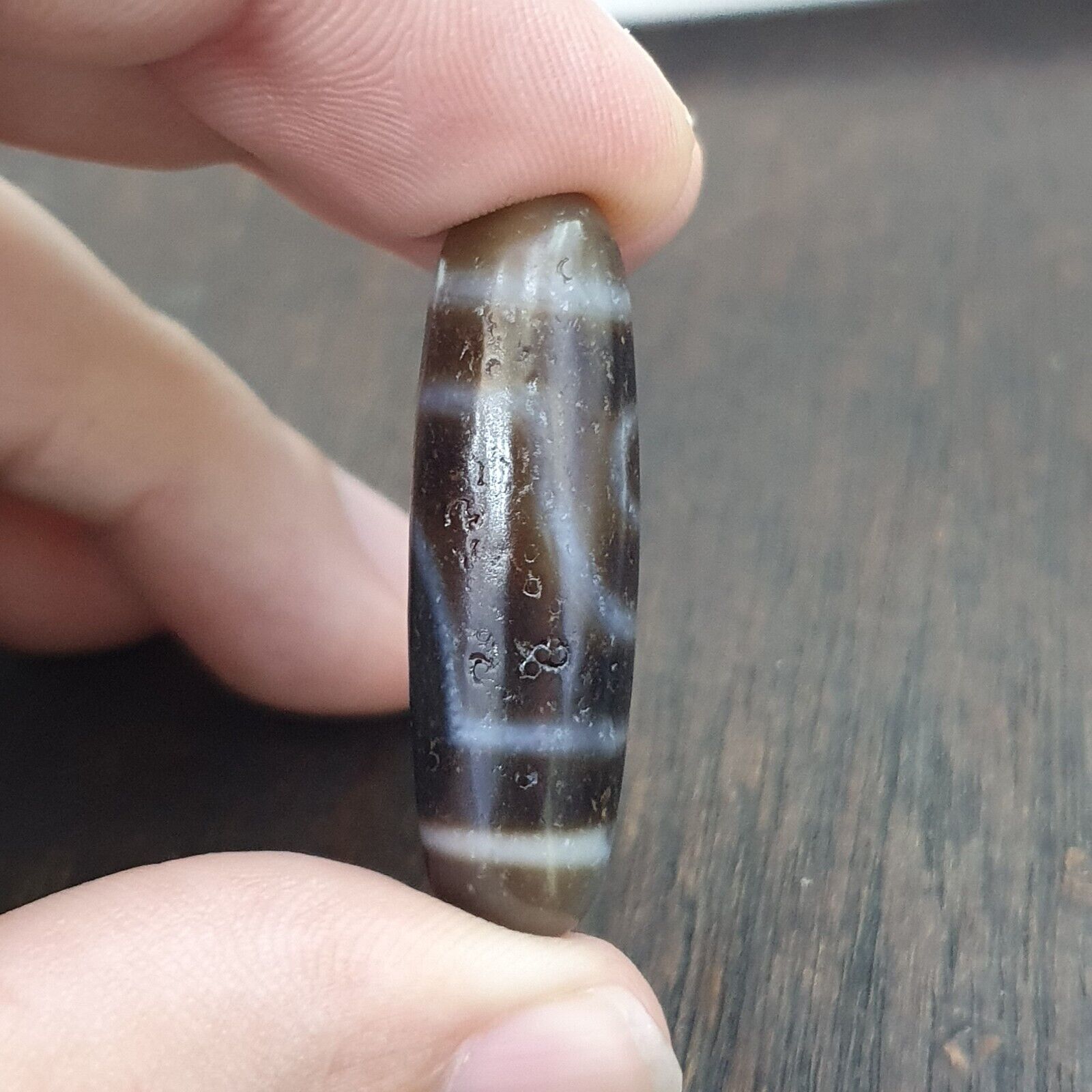 Antique Old Tibetan 2 Eyes Agate stone Dzi Bead Amulet HQ-A-1