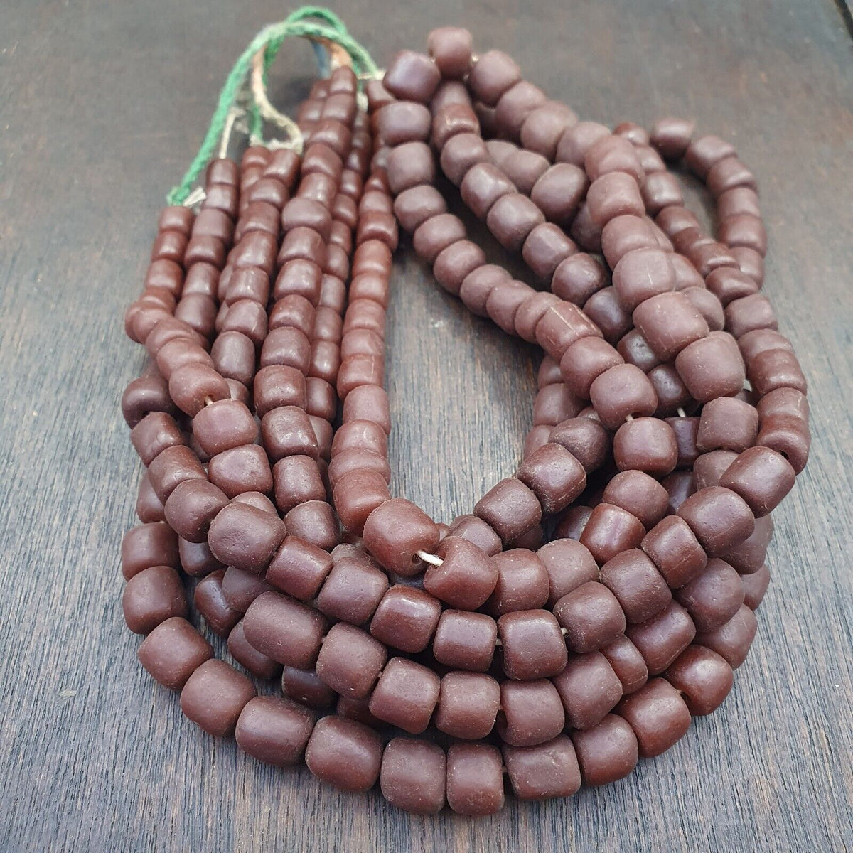 OLD African Antique Style Brown GLASS Vintage BEADs  Strand 8-10mm