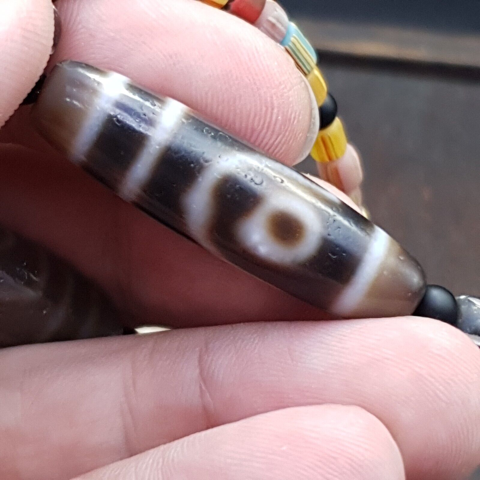 Antique Tibetan Nepalese Eyes Antique Agate Suleimani & Dzi Bead Amulet Necklace