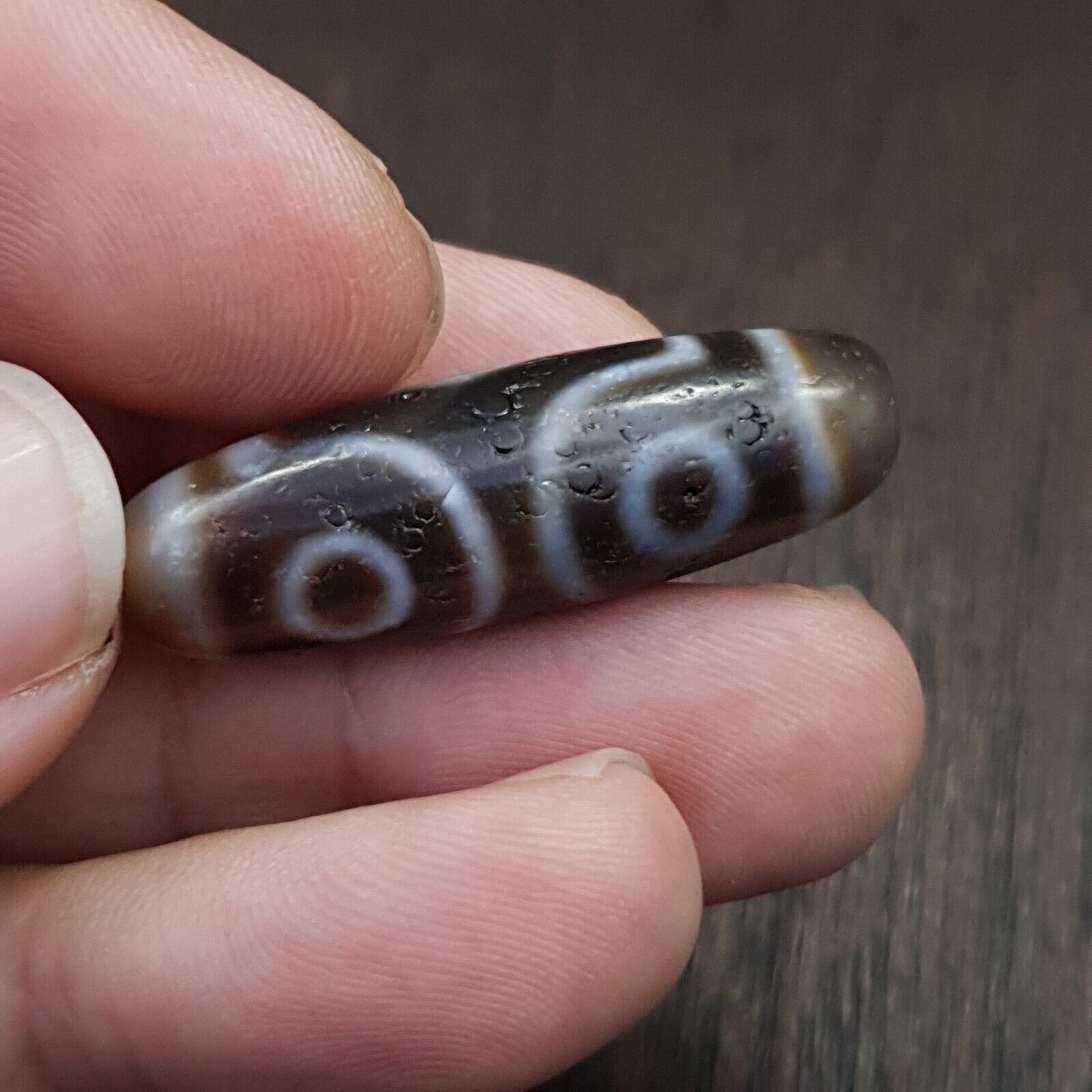 Tibetan Nepalese Triple Eyes Antique Agate stone Dzi Bead Amulet HQ-A-6