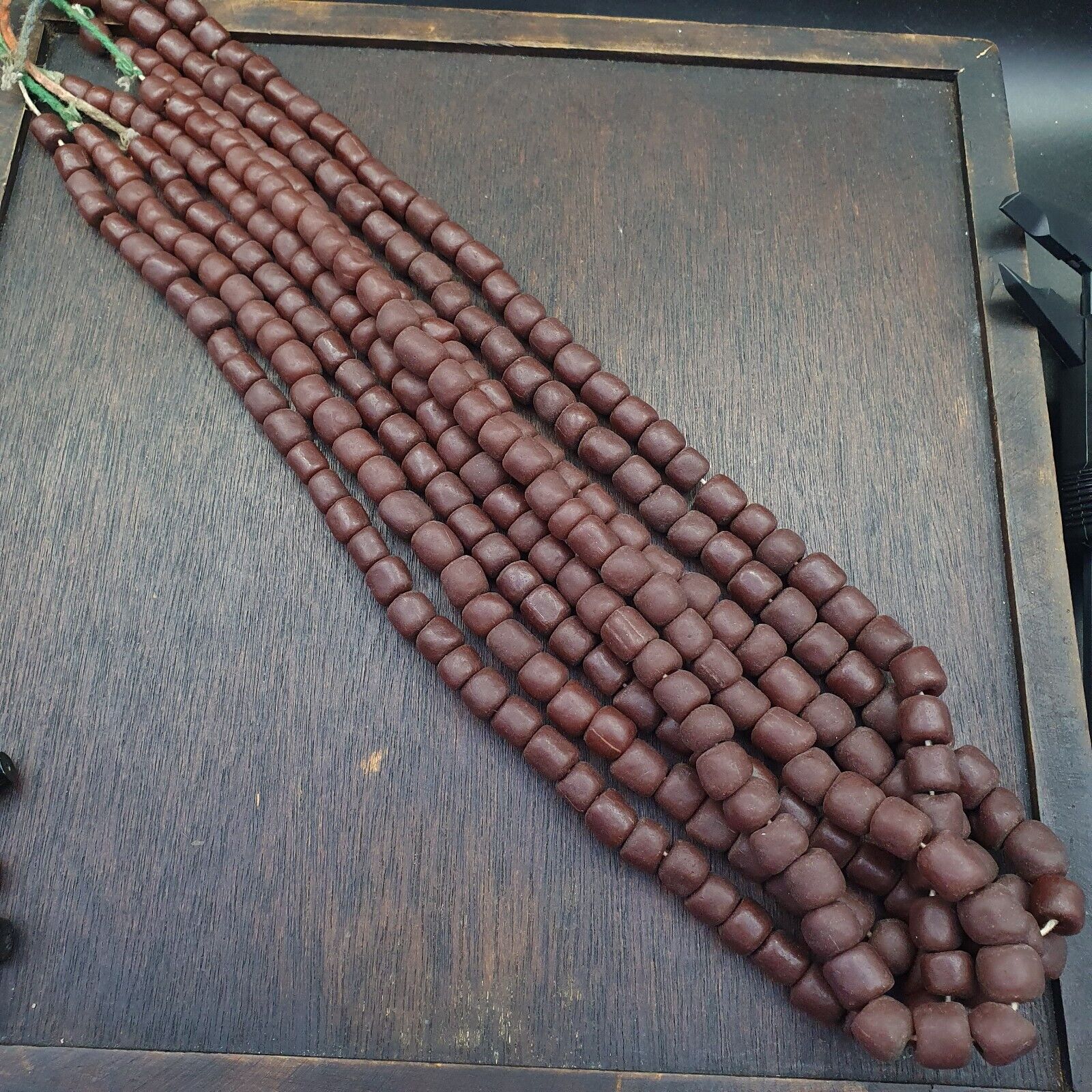 OLD African Antique Style Brown GLASS Vintage BEADs  Strand 8-10mm