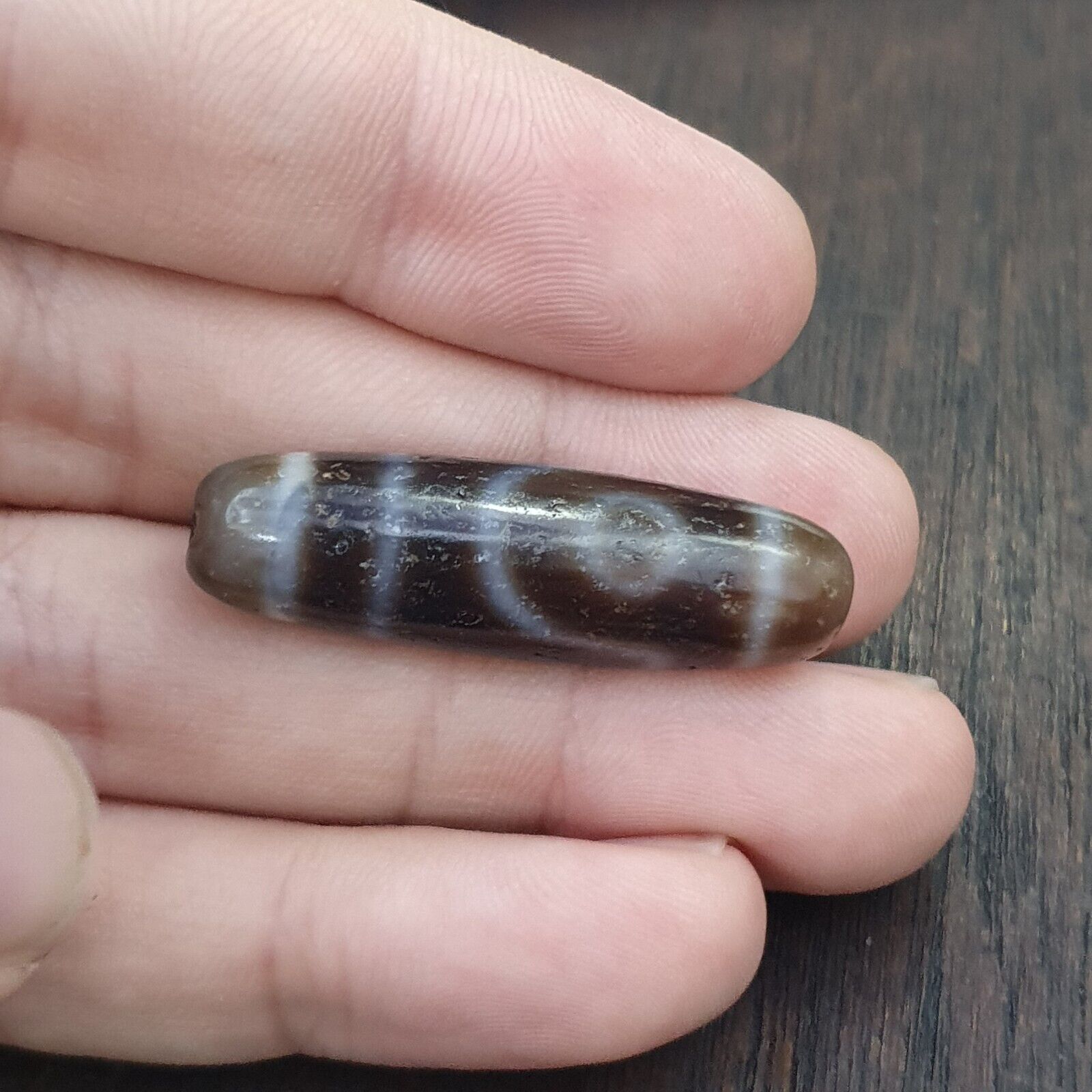 Antique Old Tibetan 2 Eyes Agate stone Dzi Bead Amulet HQ-A-1