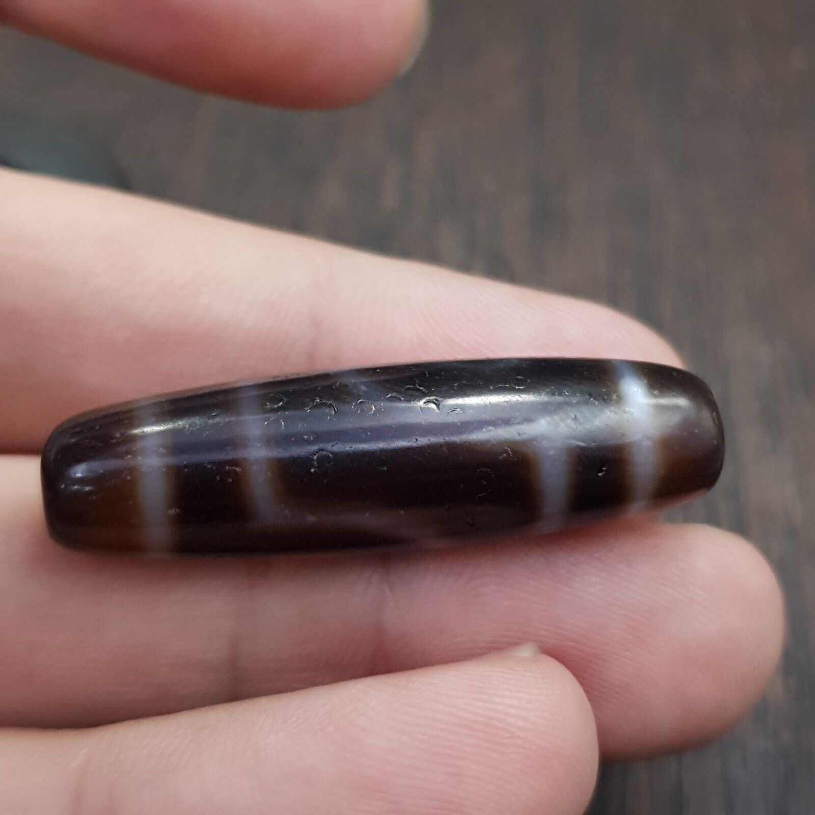 Tibetan Nepalese 2 Eyes Antique Agate stone Dzi Bead Amulet HQ-A-7
