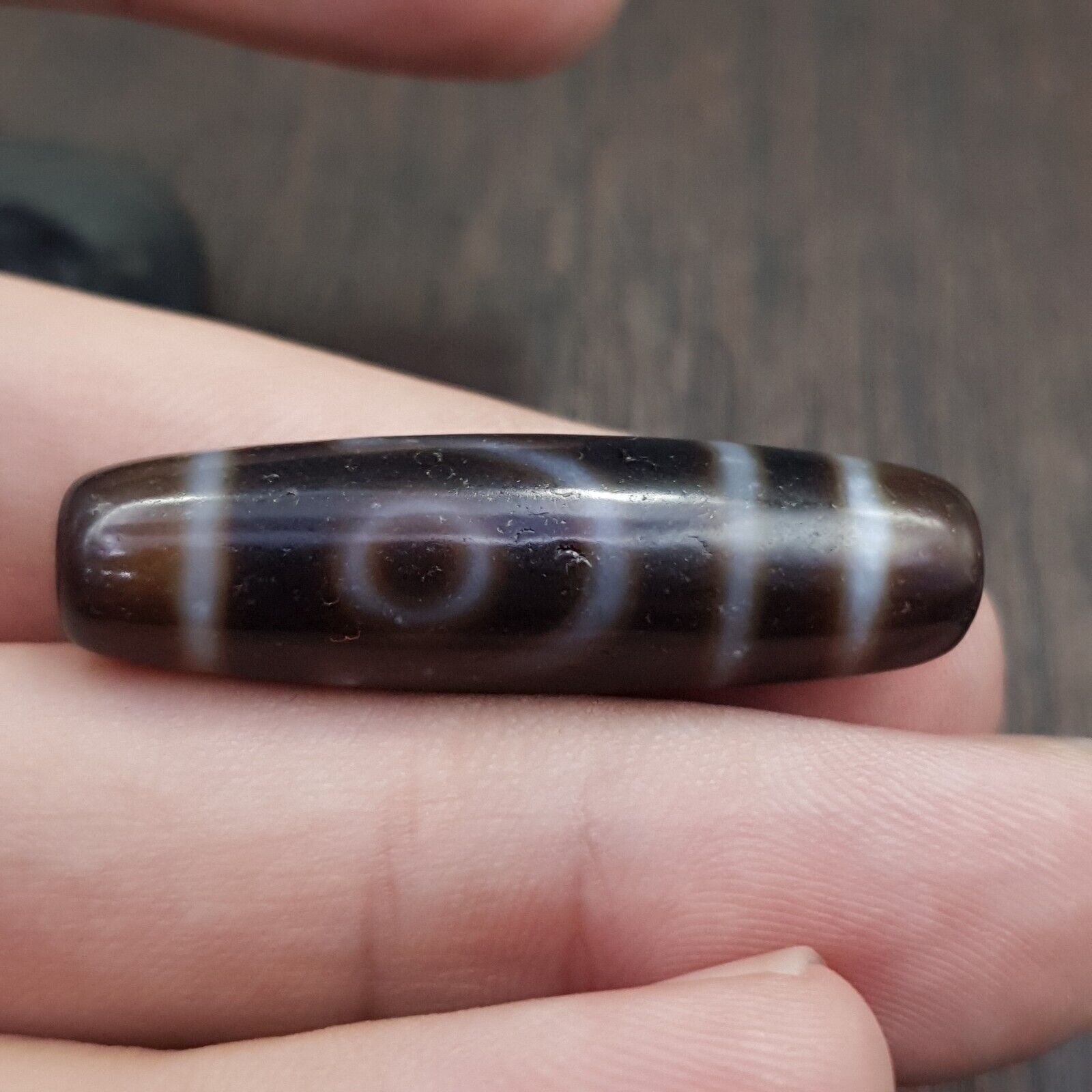 Tibetan Nepalese 2 Eyes Antique Agate stone Dzi Bead Amulet HQ-A-7