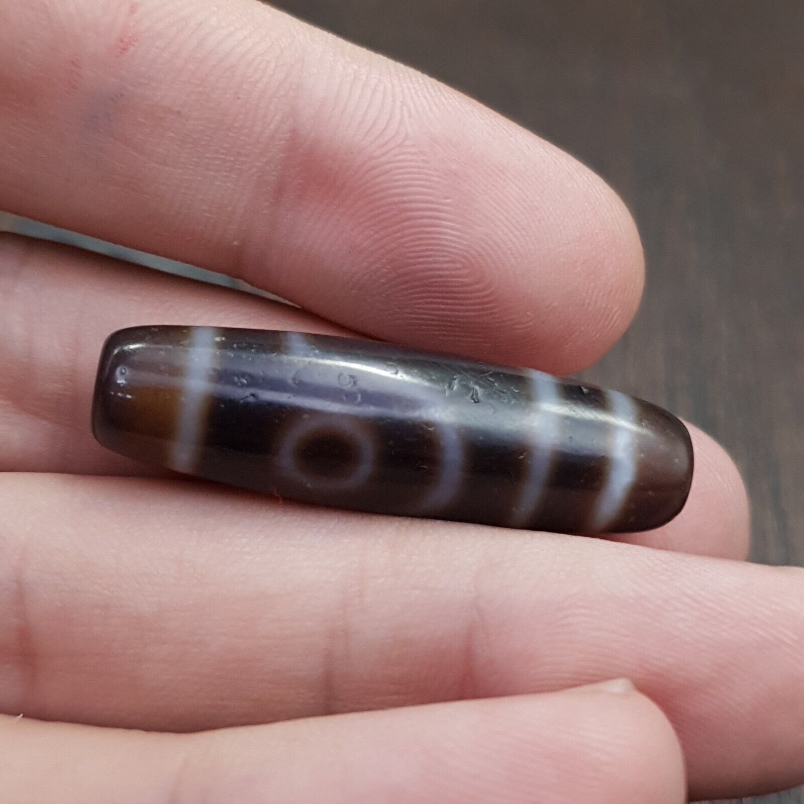 Tibetan Nepalese 2 Eyes Antique Agate stone Dzi Bead Amulet HQ-A-7