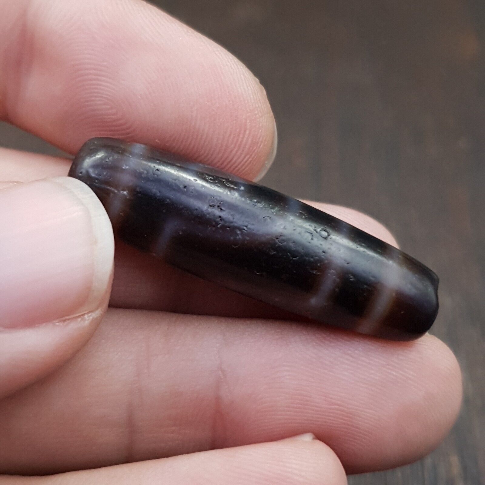 Tibetan Nepalese 2 Eyes Antique Agate stone Dzi Bead Amulet HQ-A-7
