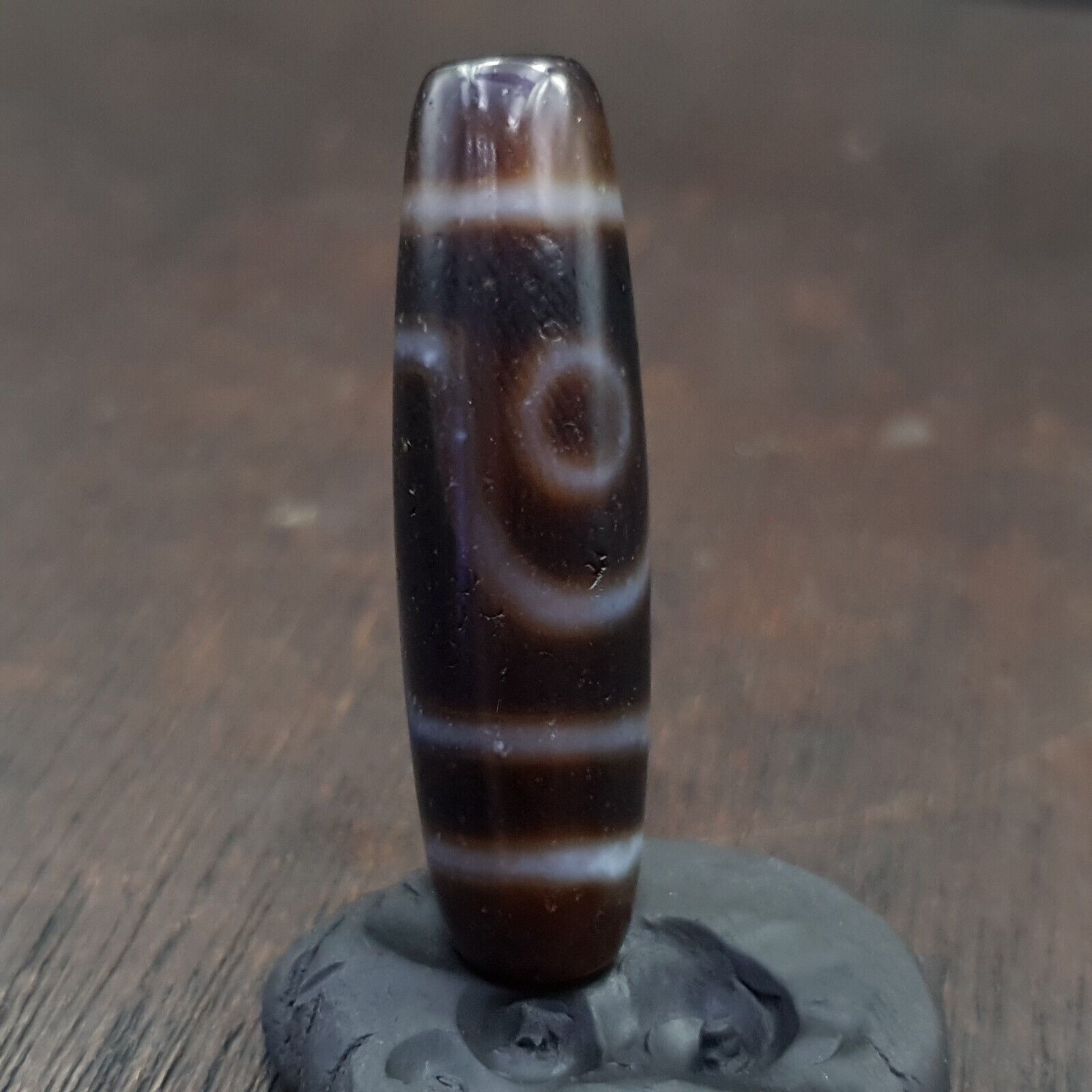 Tibetan Nepalese 2 Eyes Antique Agate stone Dzi Bead Amulet HQ-A-7