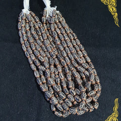 Vintage Aventurine Black Fancy Feather glass beads 15x8.5mm 24" Necklace