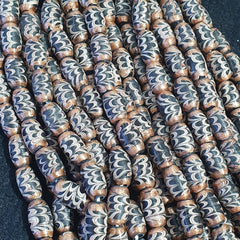 Vintage Aventurine Black Fancy Feather glass beads 15x8.5mm 24" Necklace