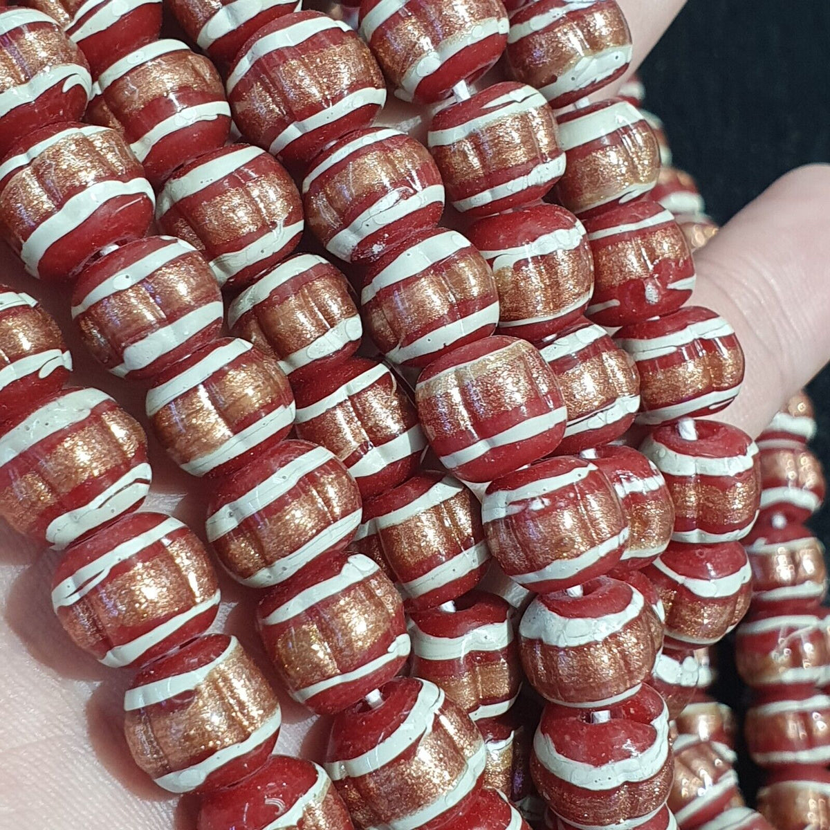 Vintage Red Venerano ART Fancy Aventurine GLASS BEADS Strand