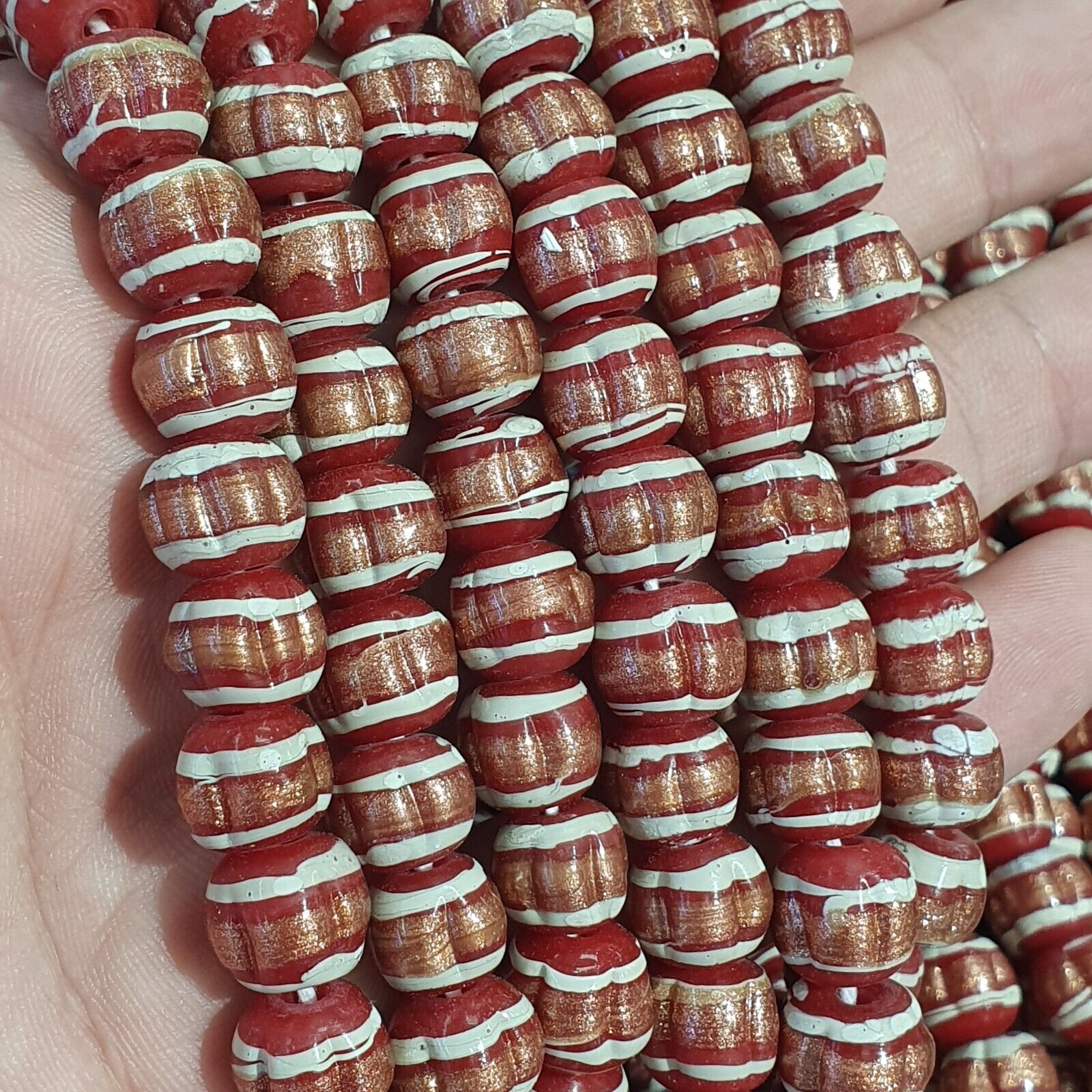 Vintage Red Venerano ART Fancy Aventurine GLASS BEADS Strand