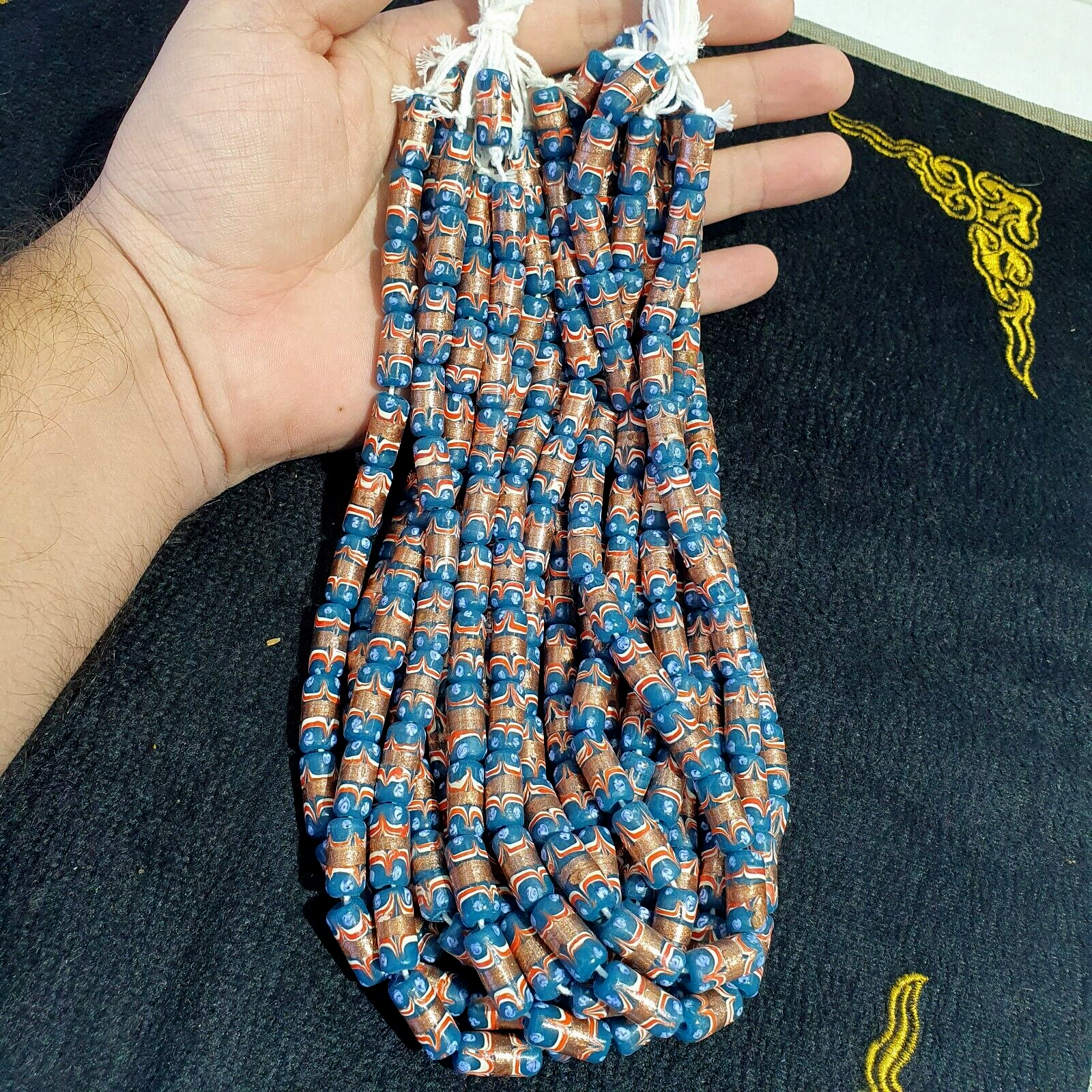 Vintage Blue Fancy Aventurine Glass beads Strand 17x7.5mm