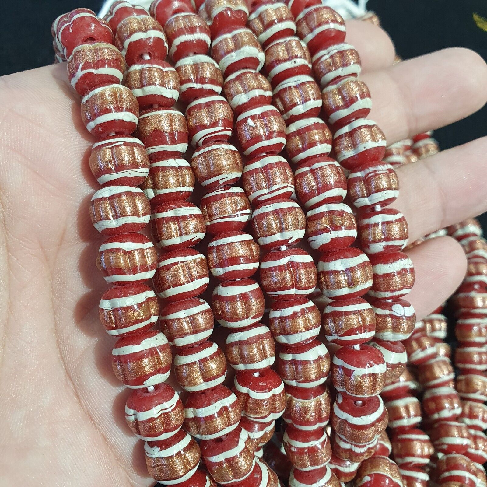 Vintage Red Venerano ART Fancy Aventurine GLASS BEADS Strand