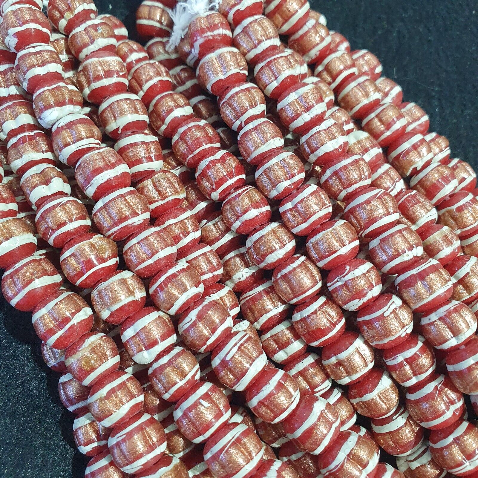 Vintage Red Venerano ART Fancy Aventurine GLASS BEADS Strand