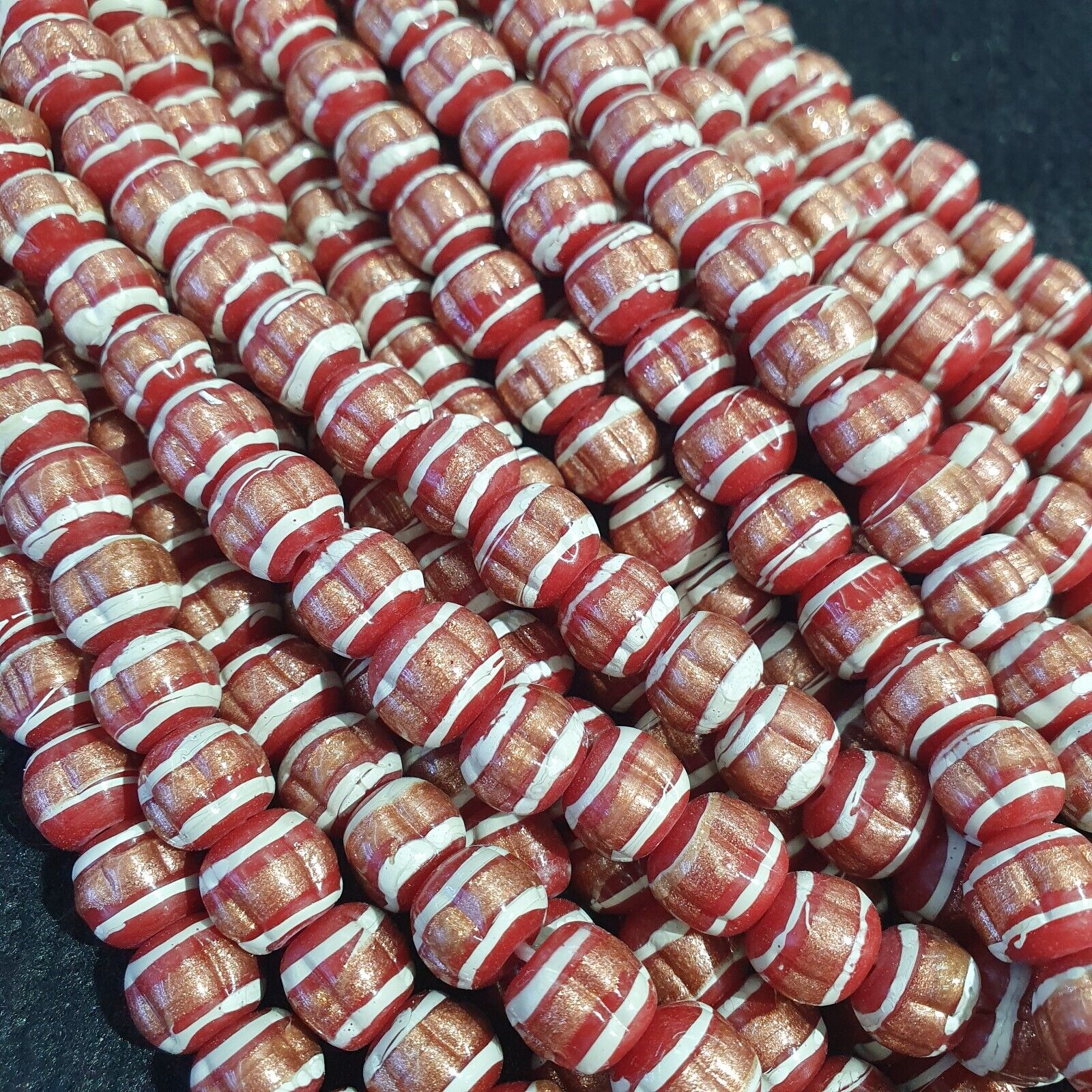 Vintage Red Venerano ART Fancy Aventurine GLASS BEADS Strand