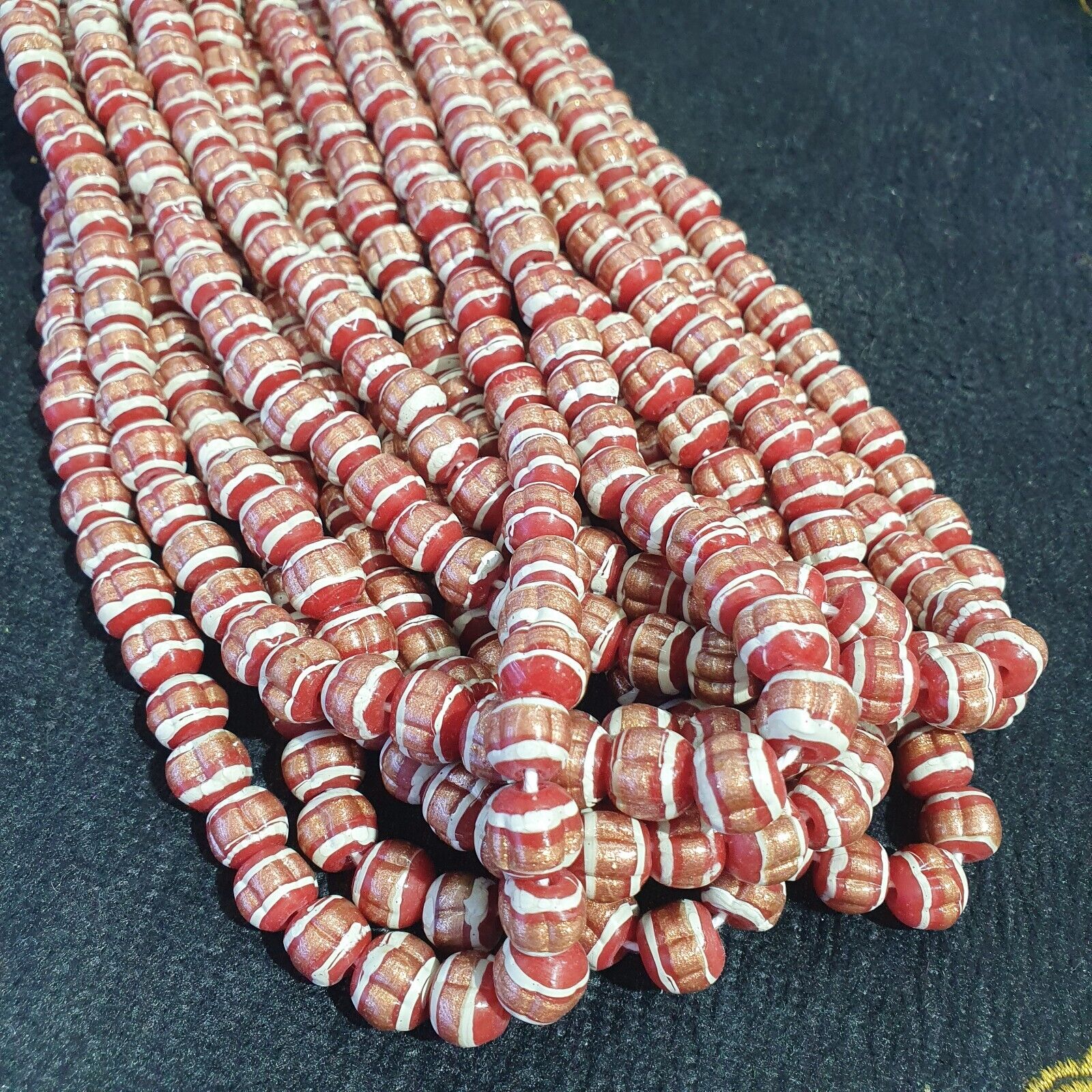 Vintage Red Venerano ART Fancy Aventurine GLASS BEADS Strand