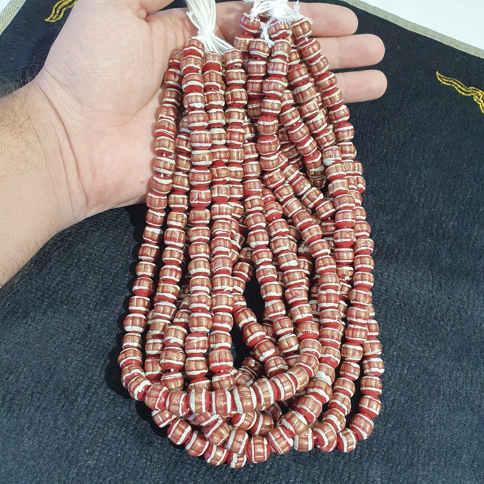 Vintage Red Venerano ART Fancy Aventurine GLASS BEADS Strand