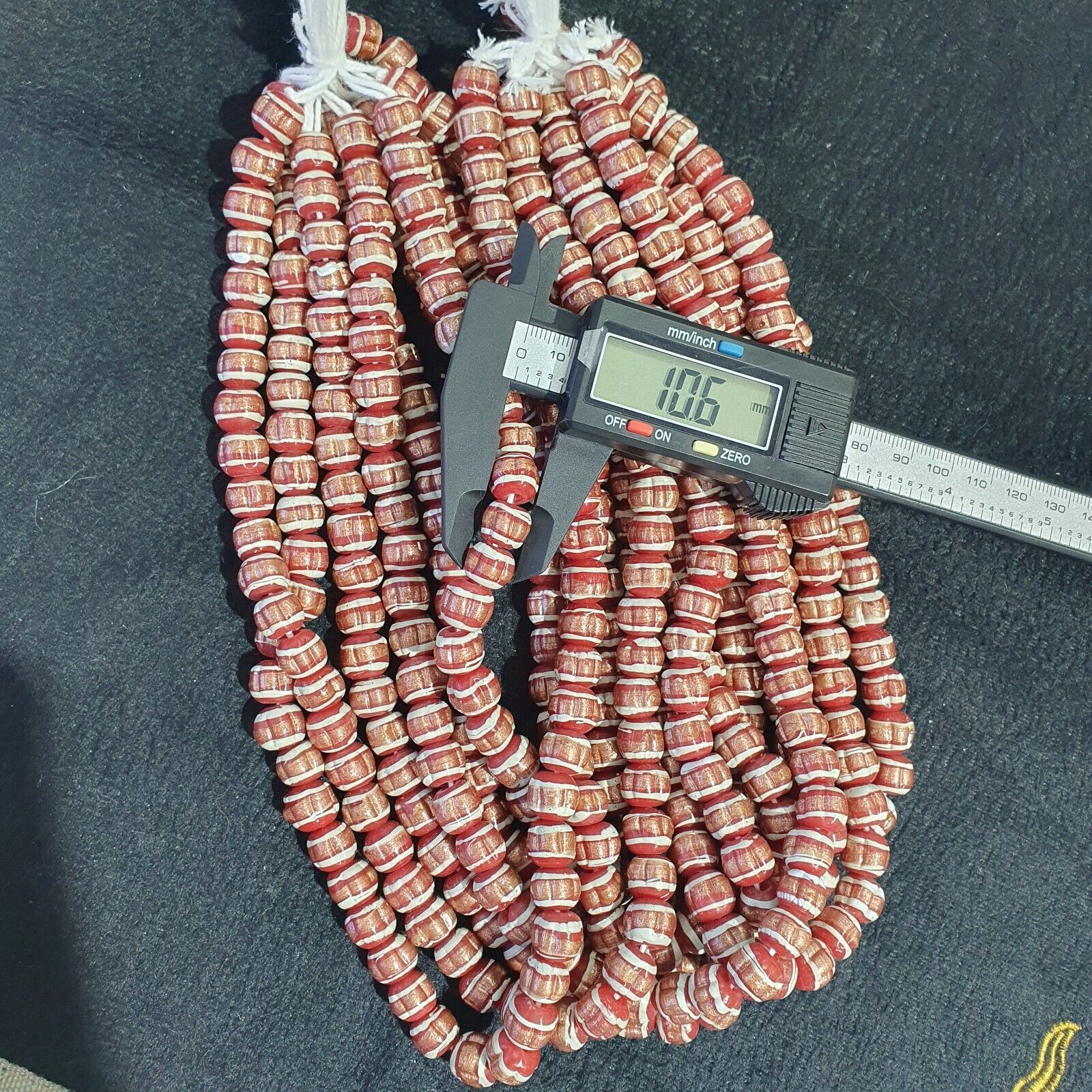 Vintage Red Venerano ART Fancy Aventurine GLASS BEADS Strand