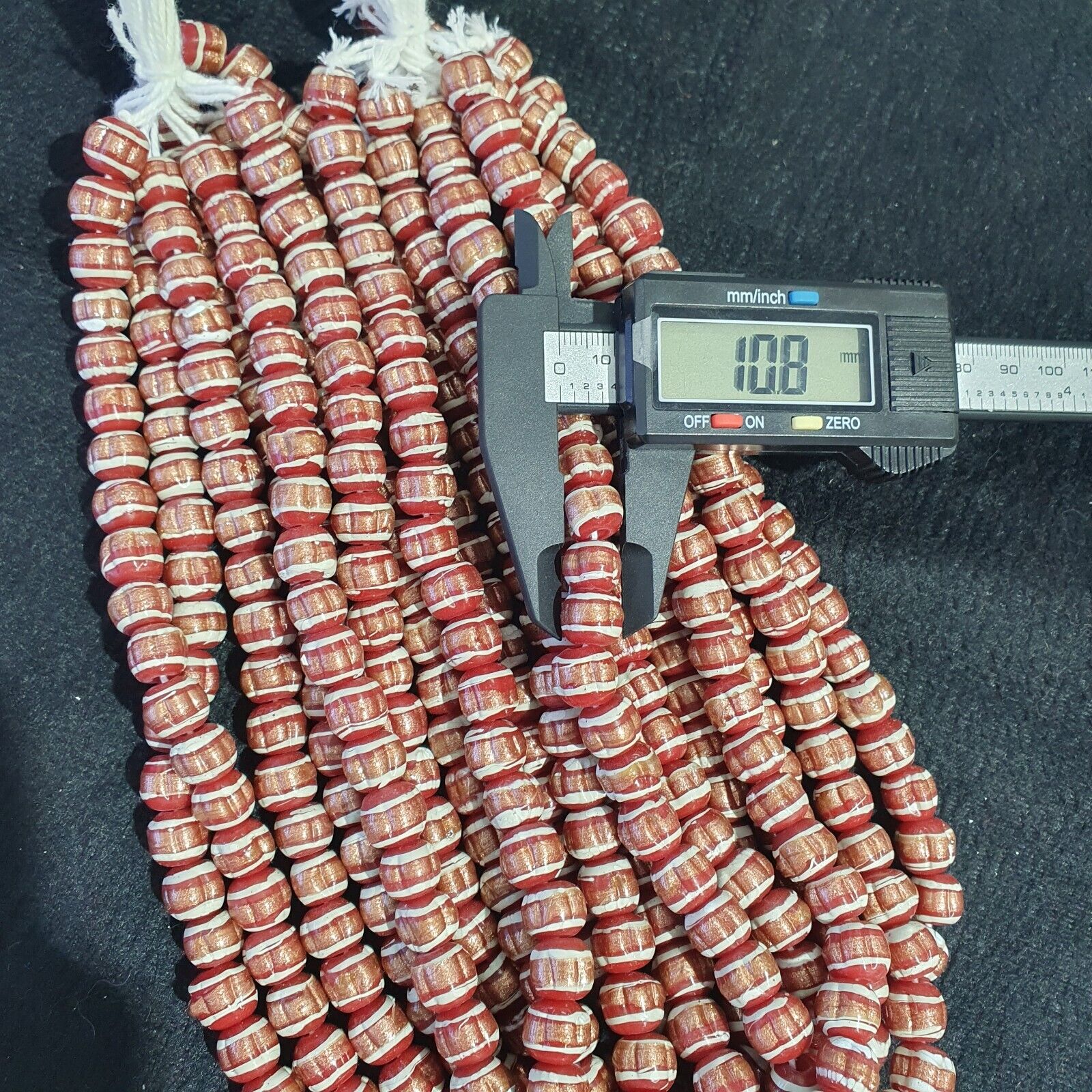 Vintage Red Venerano ART Fancy Aventurine GLASS BEADS Strand