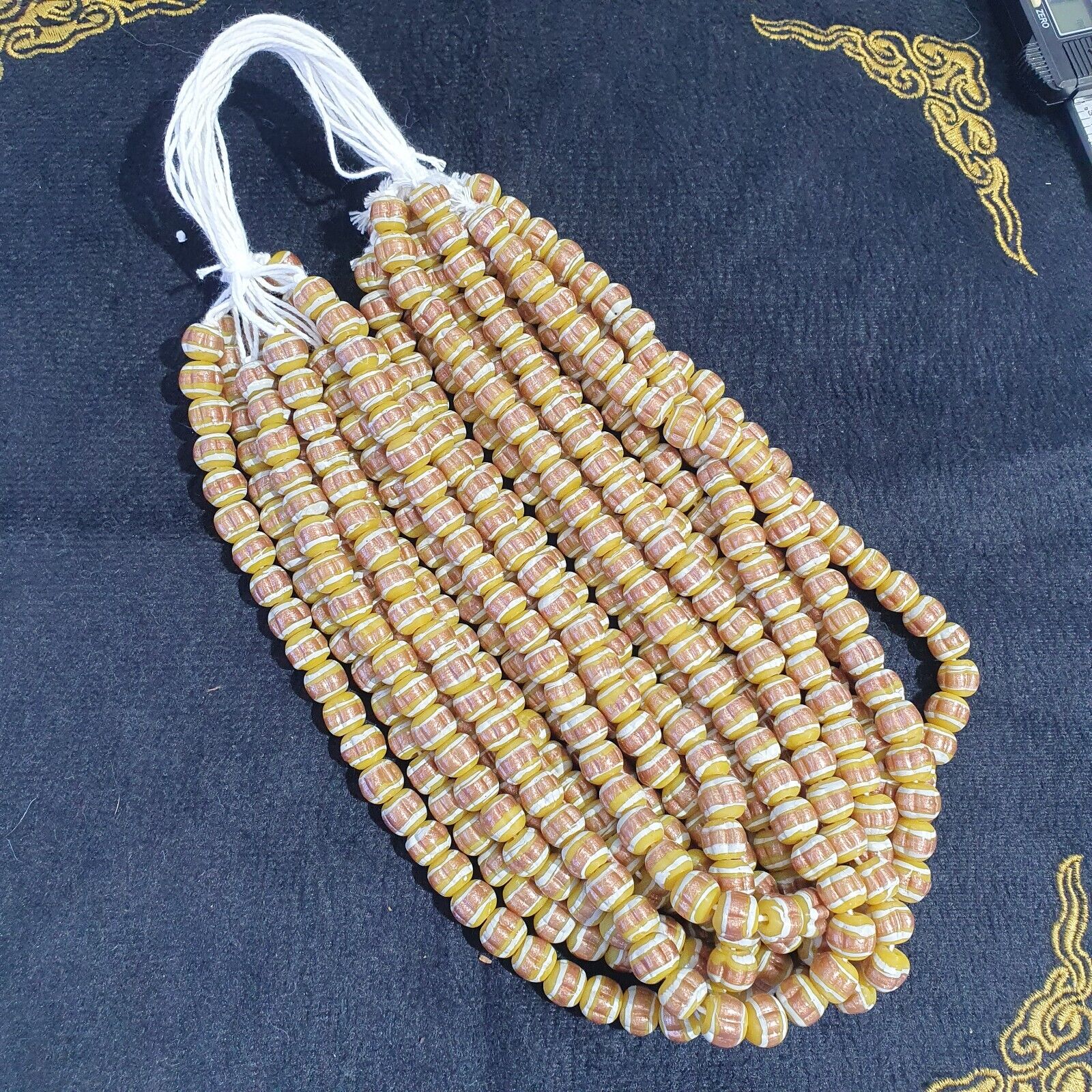 Vintage Venerano ART yellow Fancy Aventurine GLASS BEADS Strand