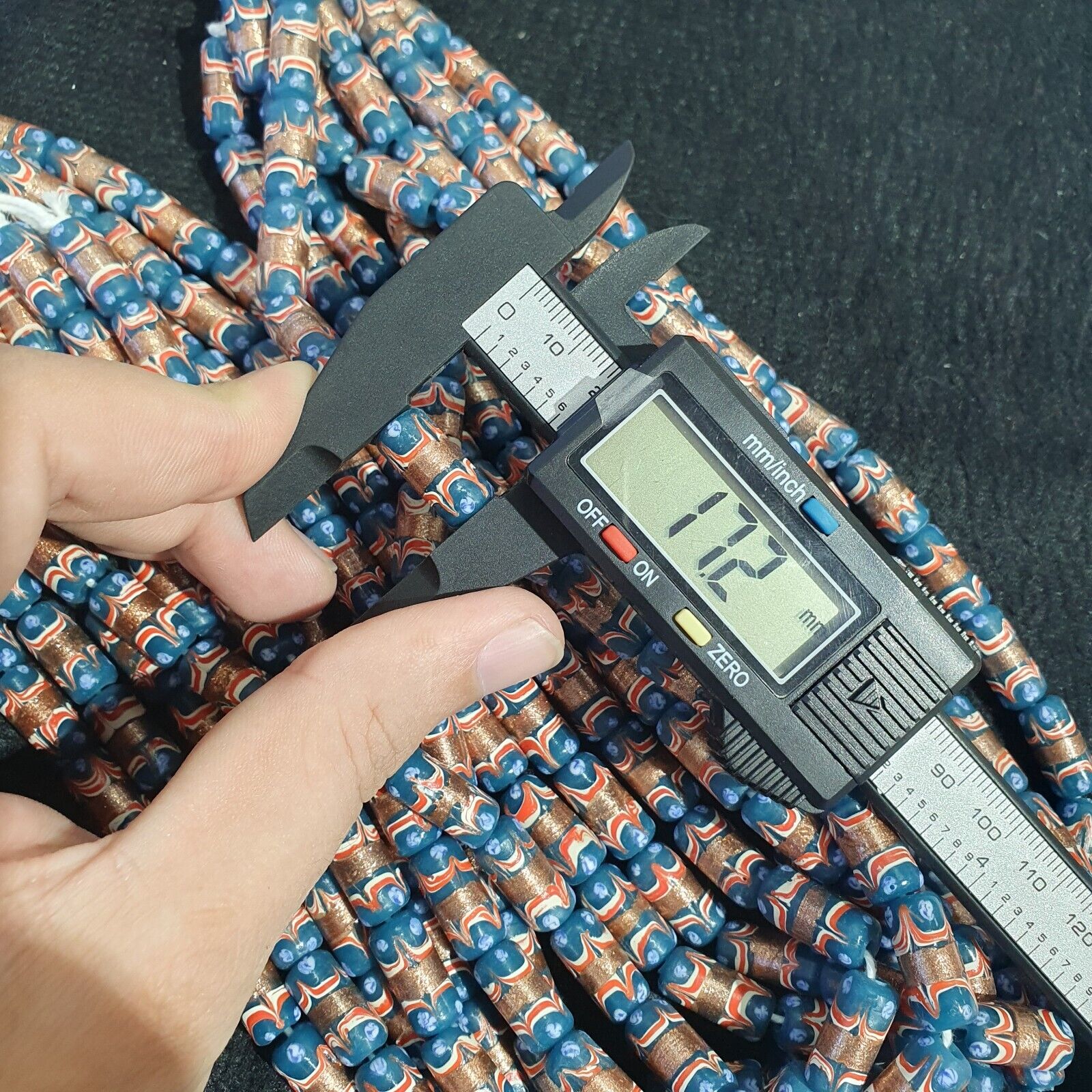 Vintage Blue Fancy Aventurine Glass beads Strand 17x7.5mm